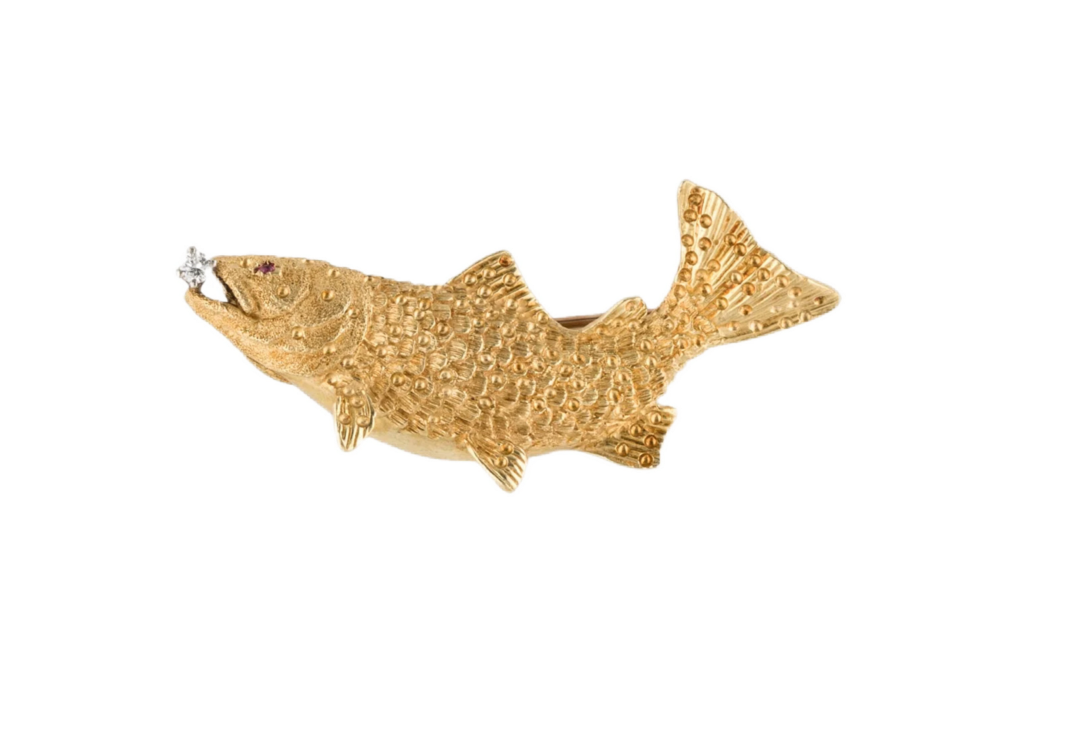 18K Ruby & Diamond Fish Brooch