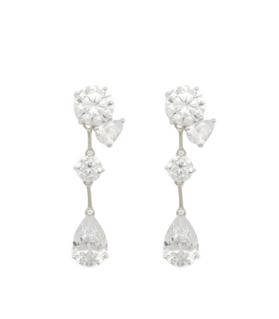 Asymmetric crystal and recycled-silver earrings