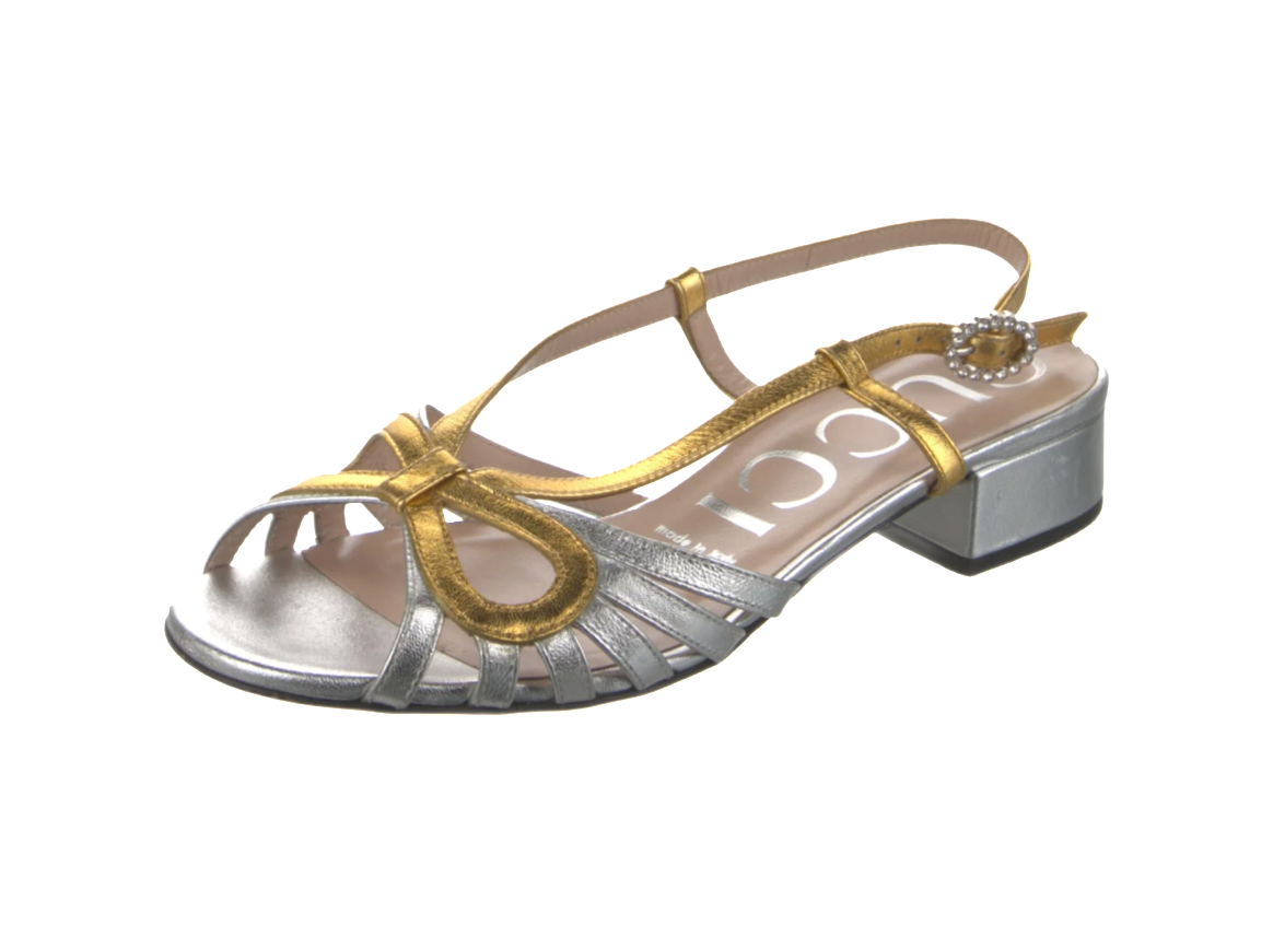 Leather Bow Accents Slingback Sandals