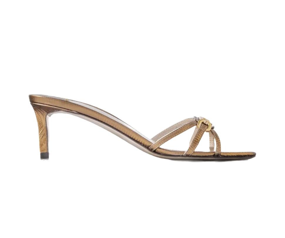 Whitney Embellished Lizard-effect Metallic Leather Mules