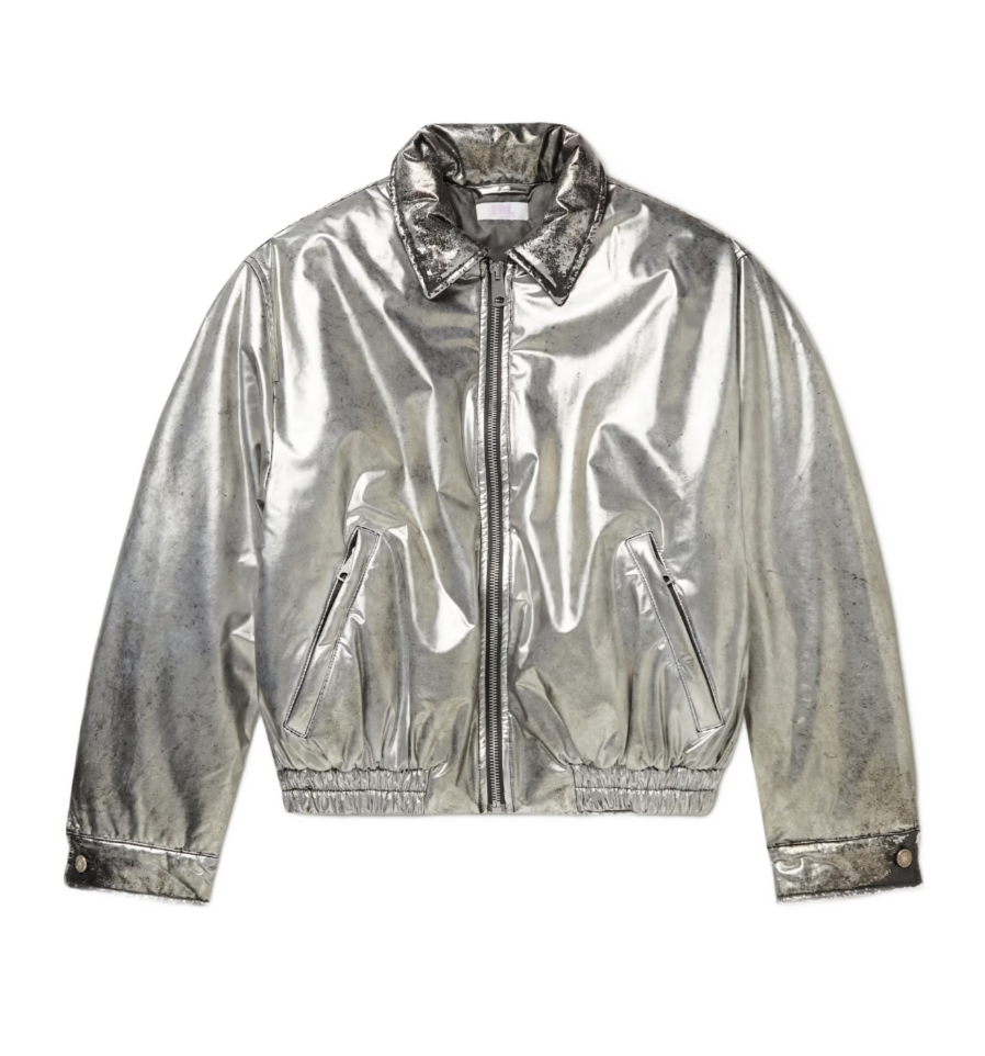 Distressed Metallic PU Bomber Jacket