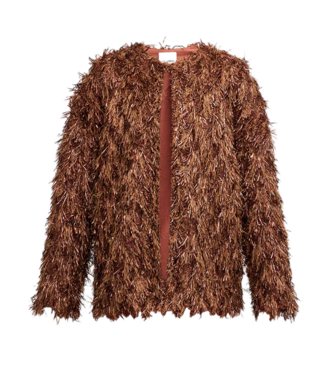 Metallic Sequin Faux-Fur Fringe Knit Jacket