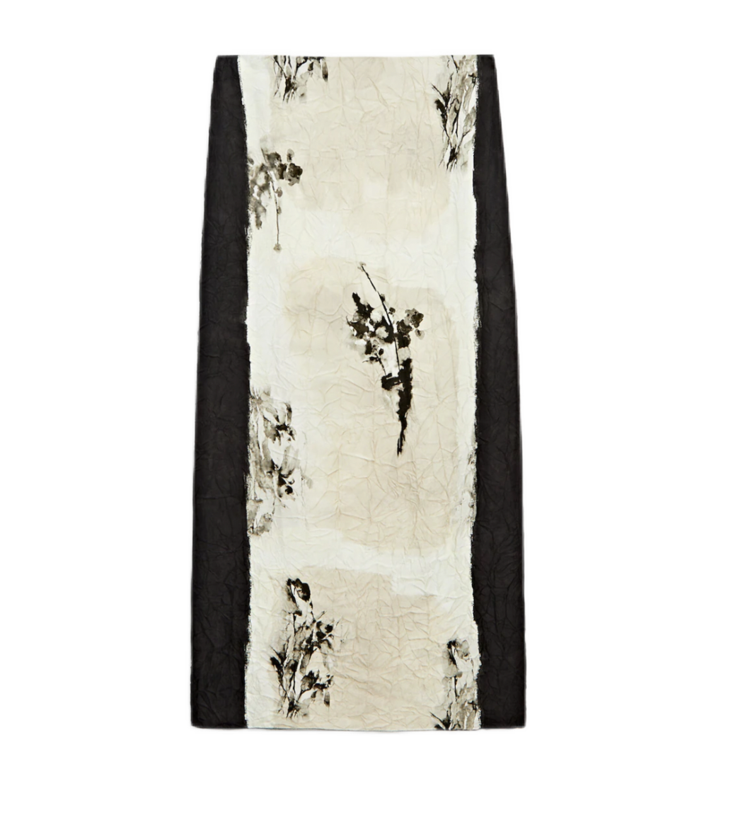 Printed Satin Midi Skirt