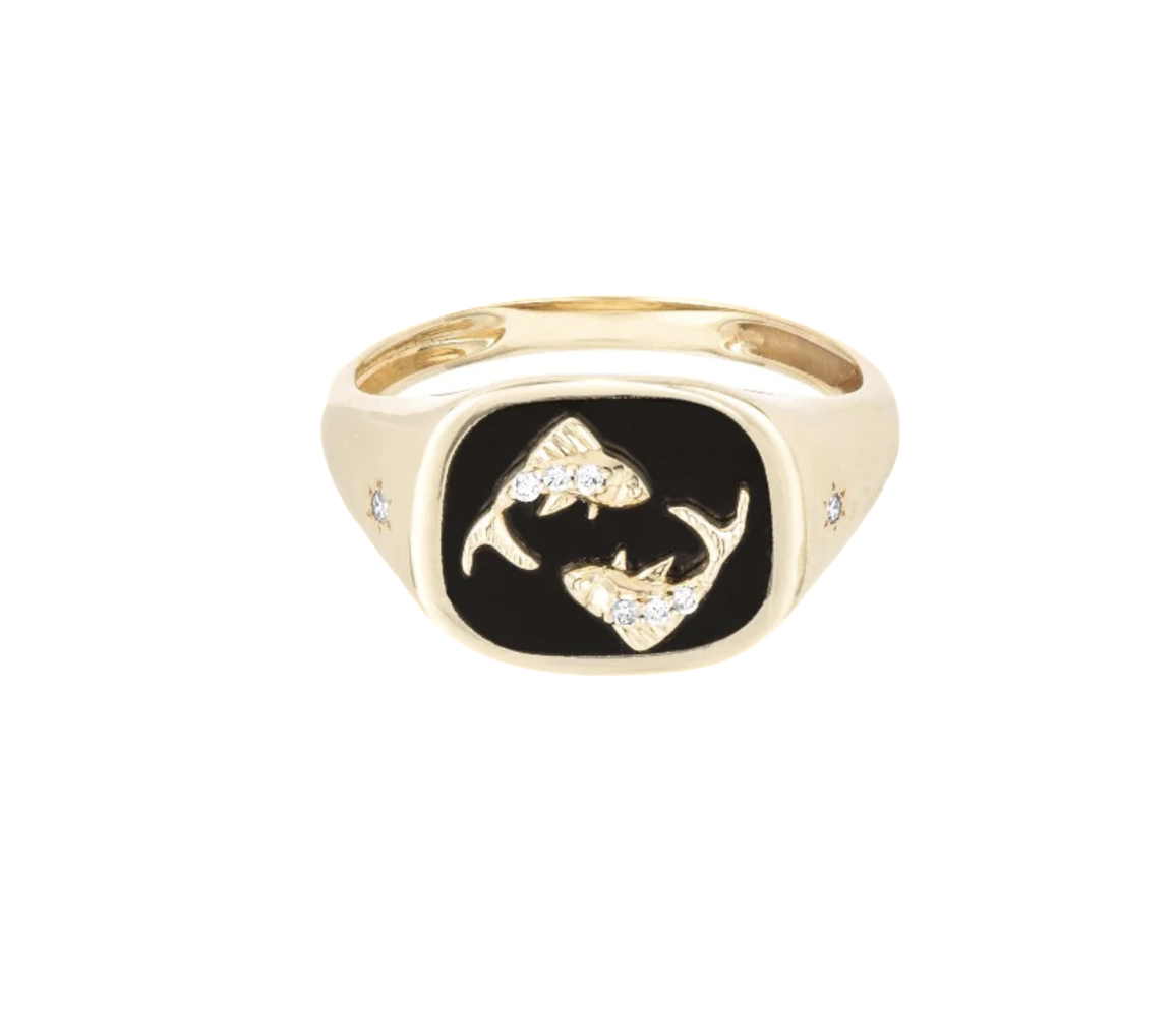 Zodiac Ceramic + Diamond Pisces Signet Ring