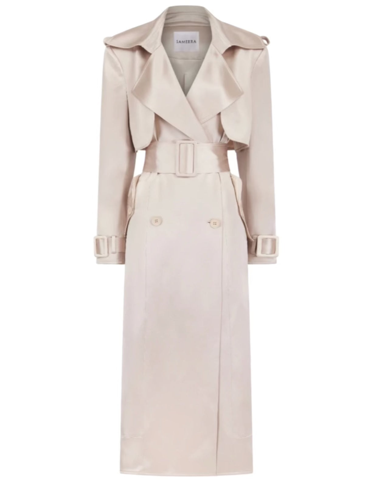 Maryam Beige Belted Satin Trench Coat