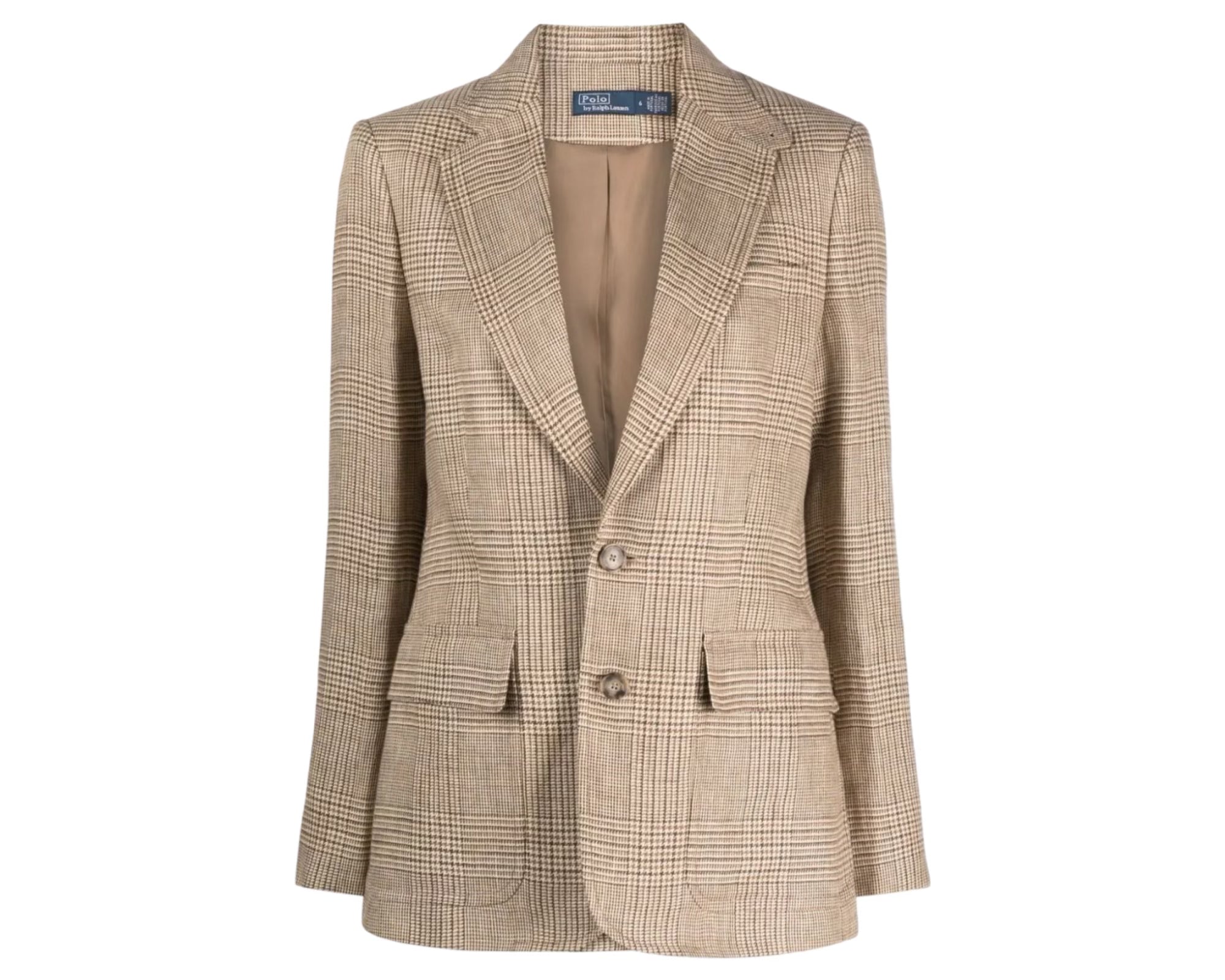 Single-breated Plaid-pattern Linen Blazer