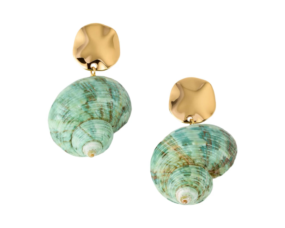 Green Seashell Drop Earrings