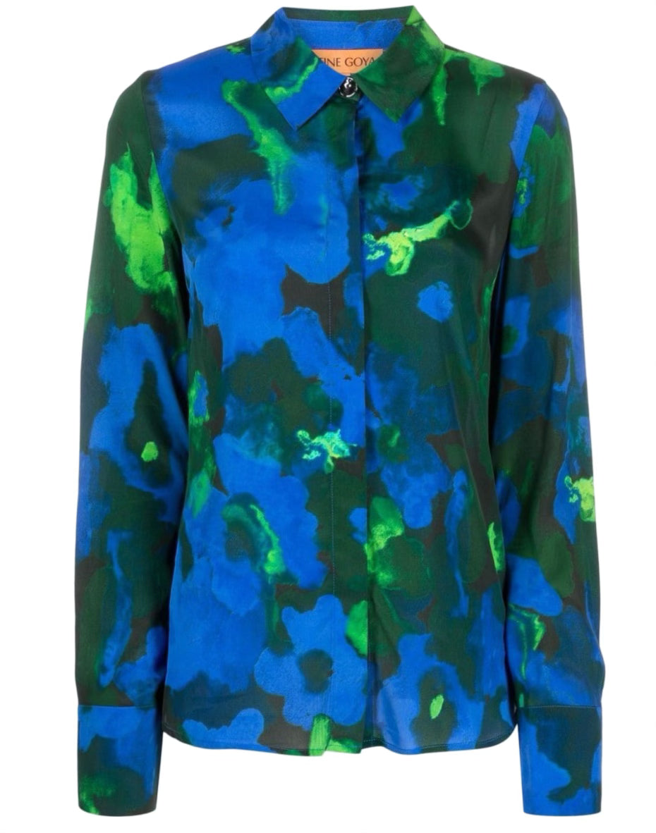 Abstract-print Satin-finish Shirt
