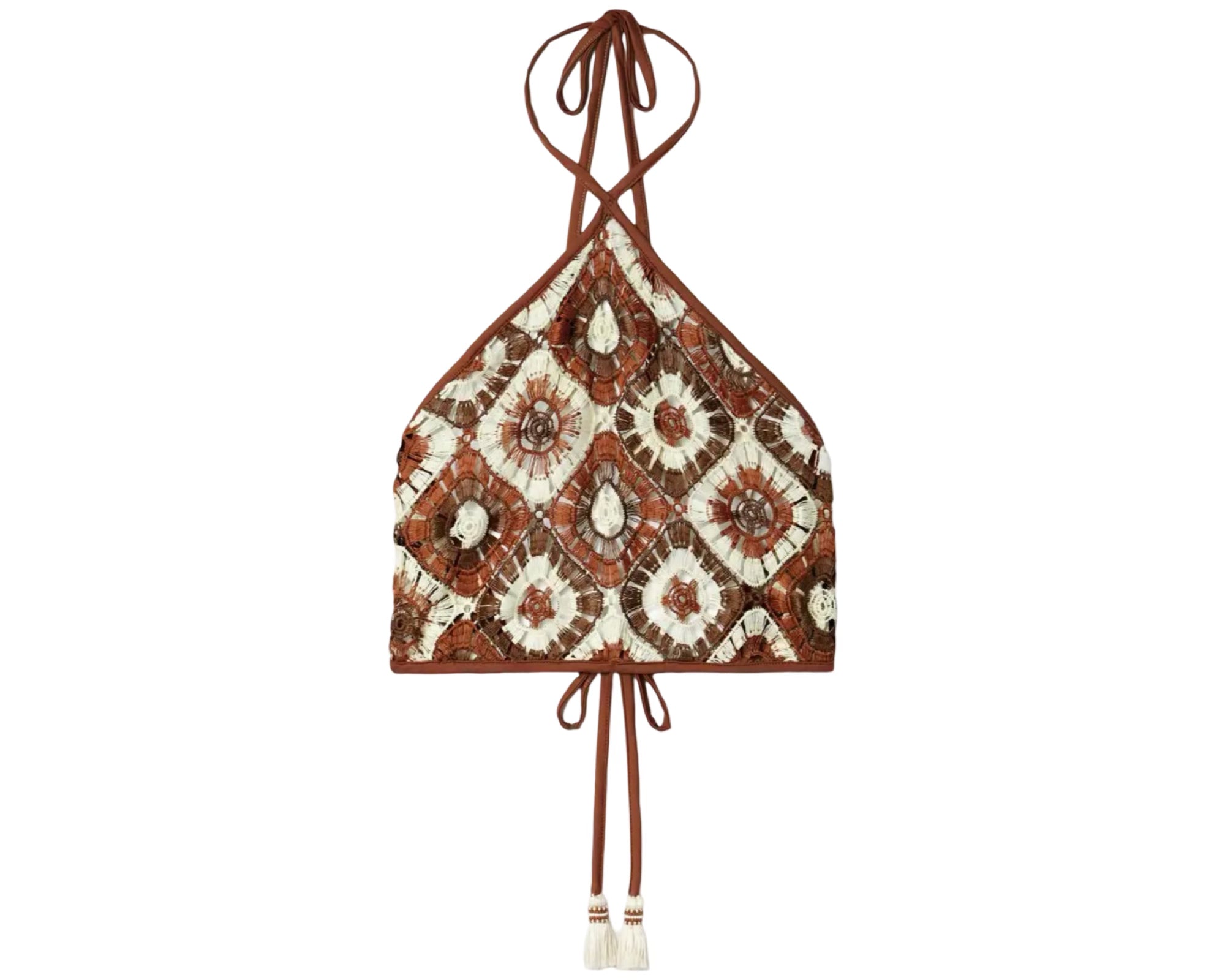 + NET SUSTAIN Pwani Cropped Crocheted Halterneck Top