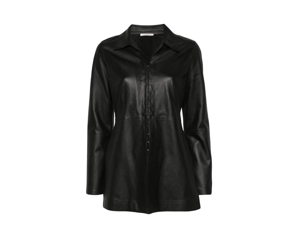 Side-slits Leather Shirt