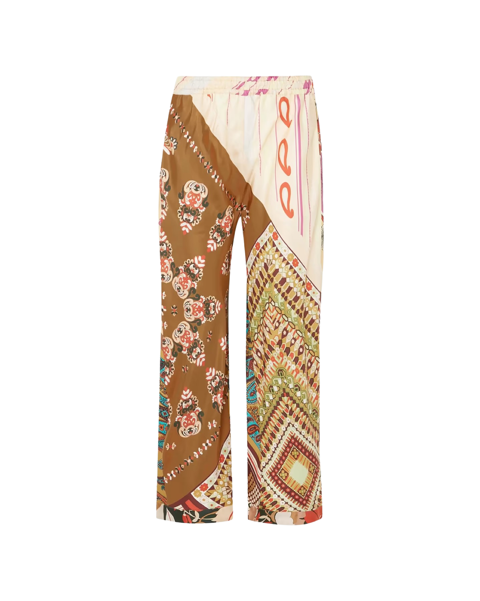 Patchwork-effect Printed Silk-twill Wide-leg Pants