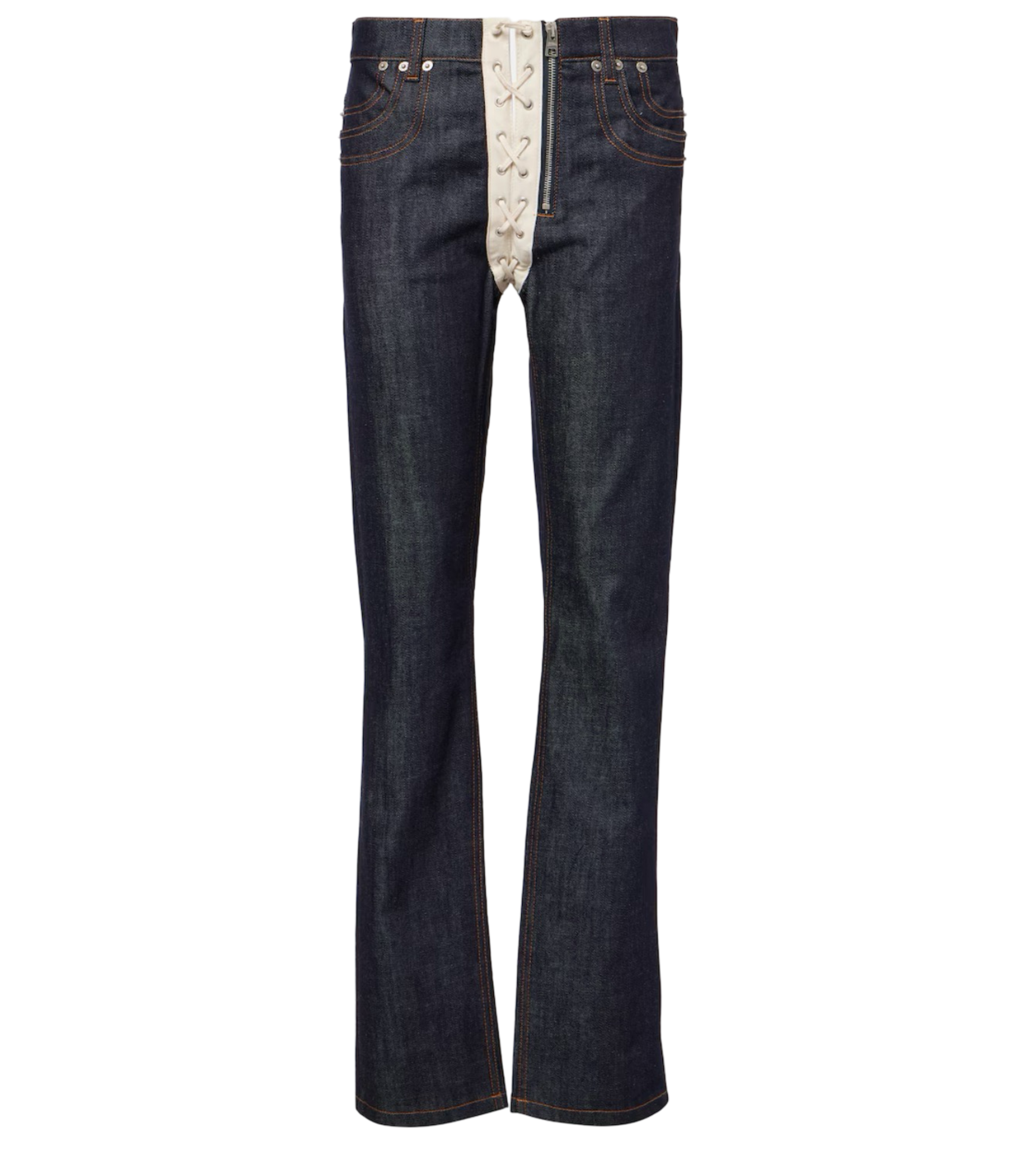 Lace-Up High-Rise Straight Jeans