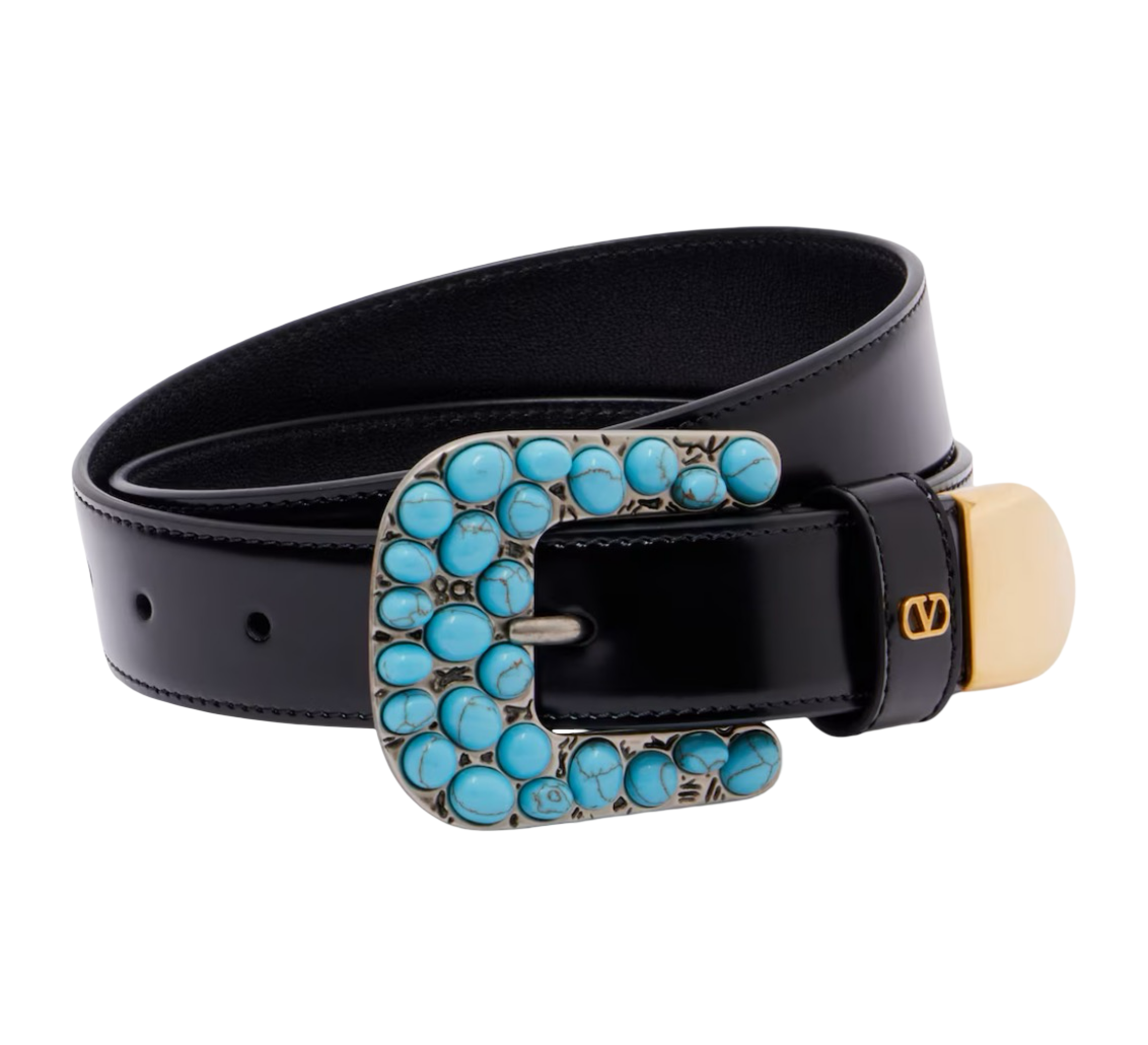VLogo embellished leather belt