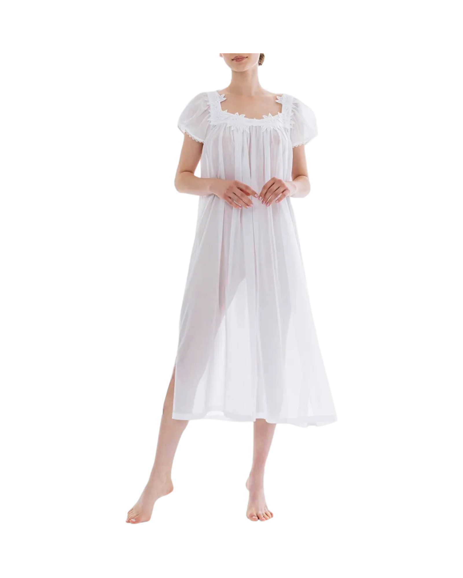 Florence 2 Ruched Lace-Trim Cotton Nightgown