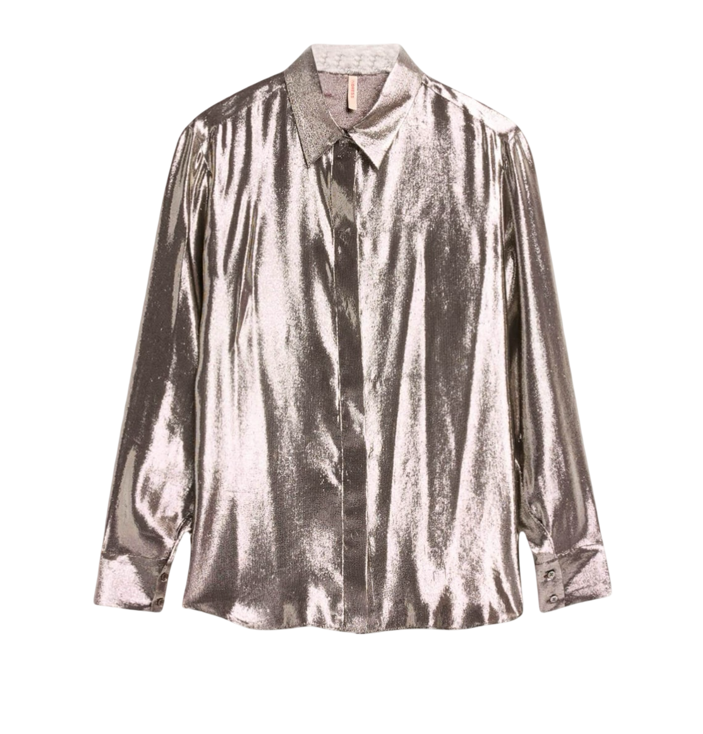 Jane Button Down Shiny Silk Metallic Blouse