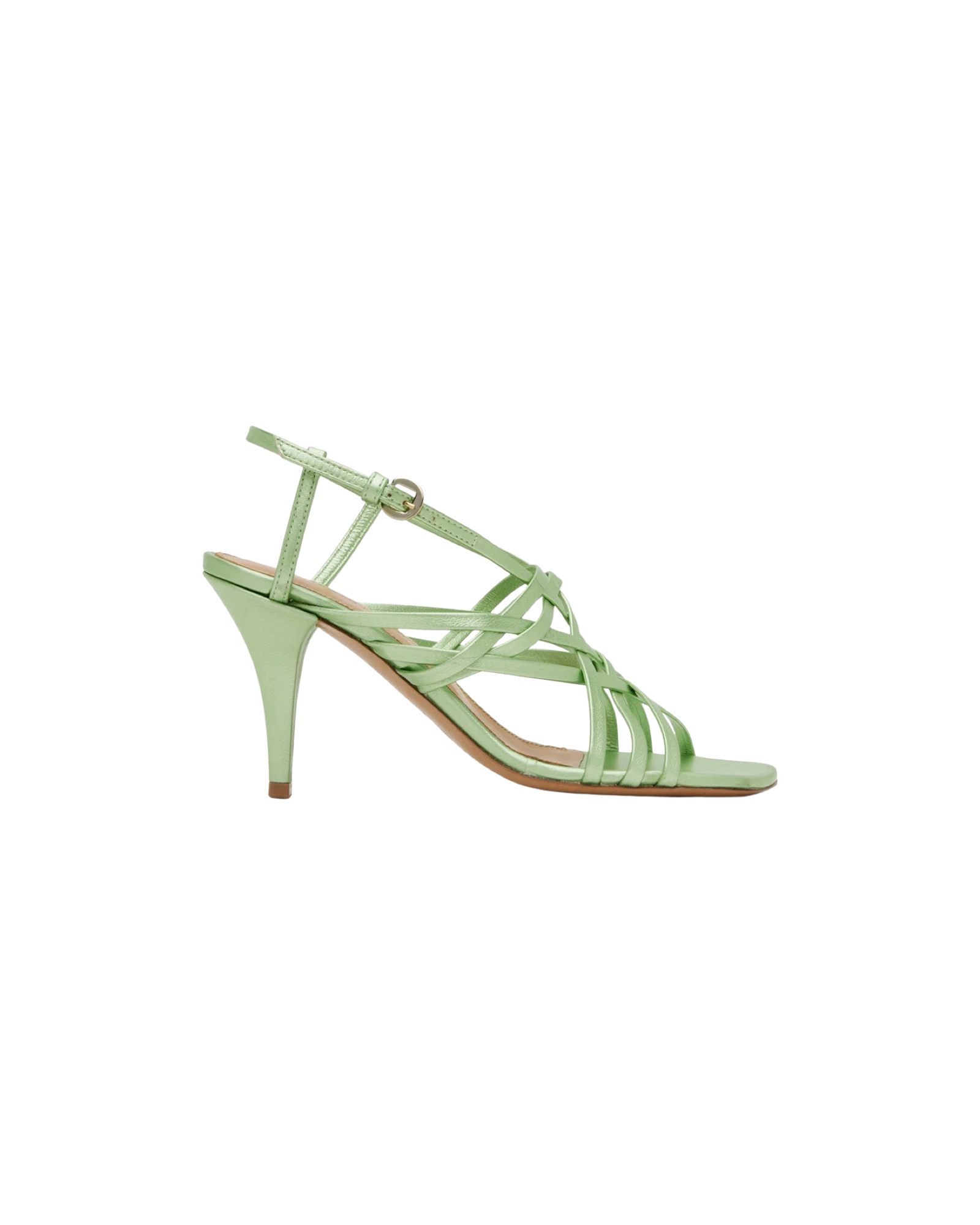 Green Leather Heeled Sandals