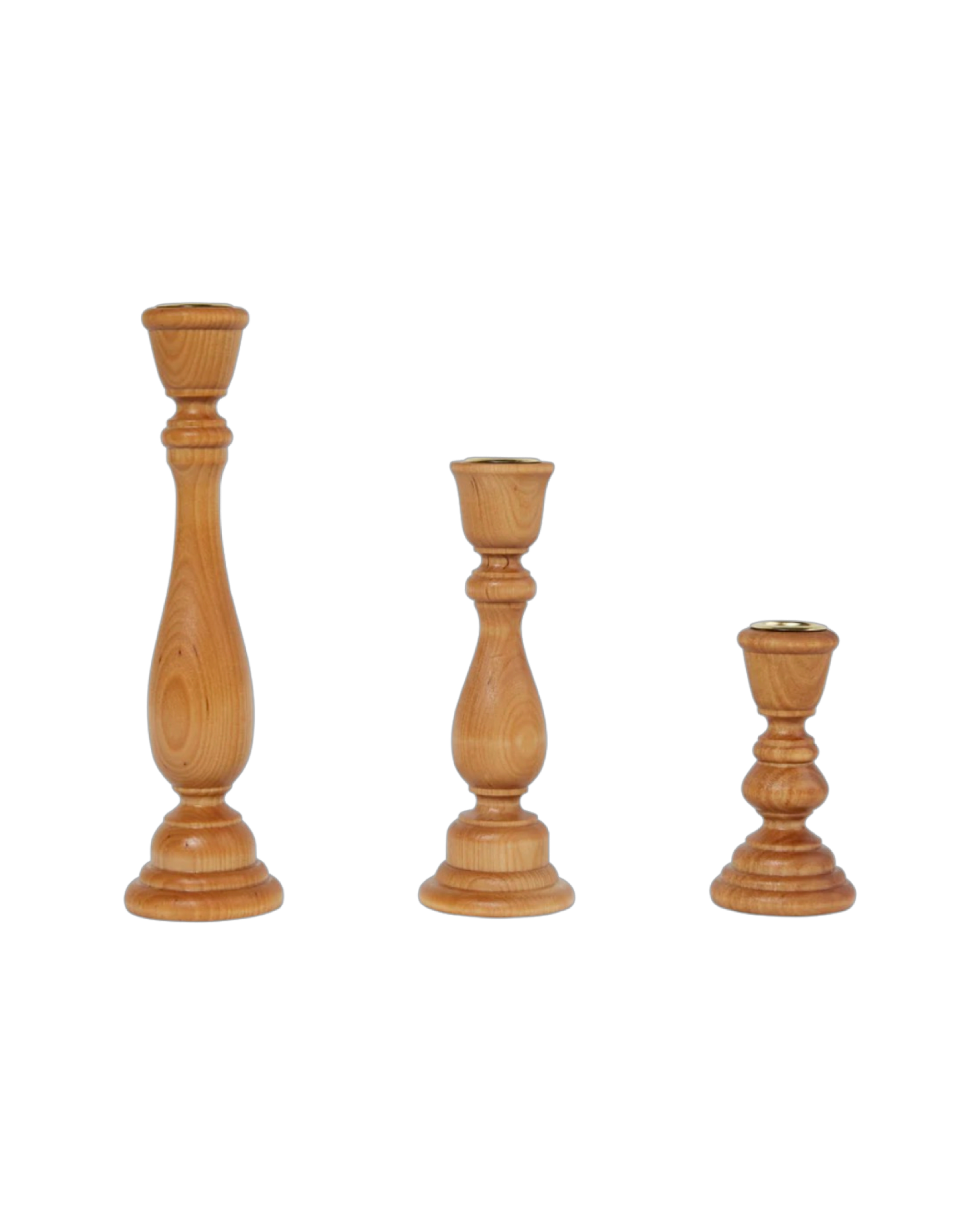 Oil-stained Wooden Candlestick Trio