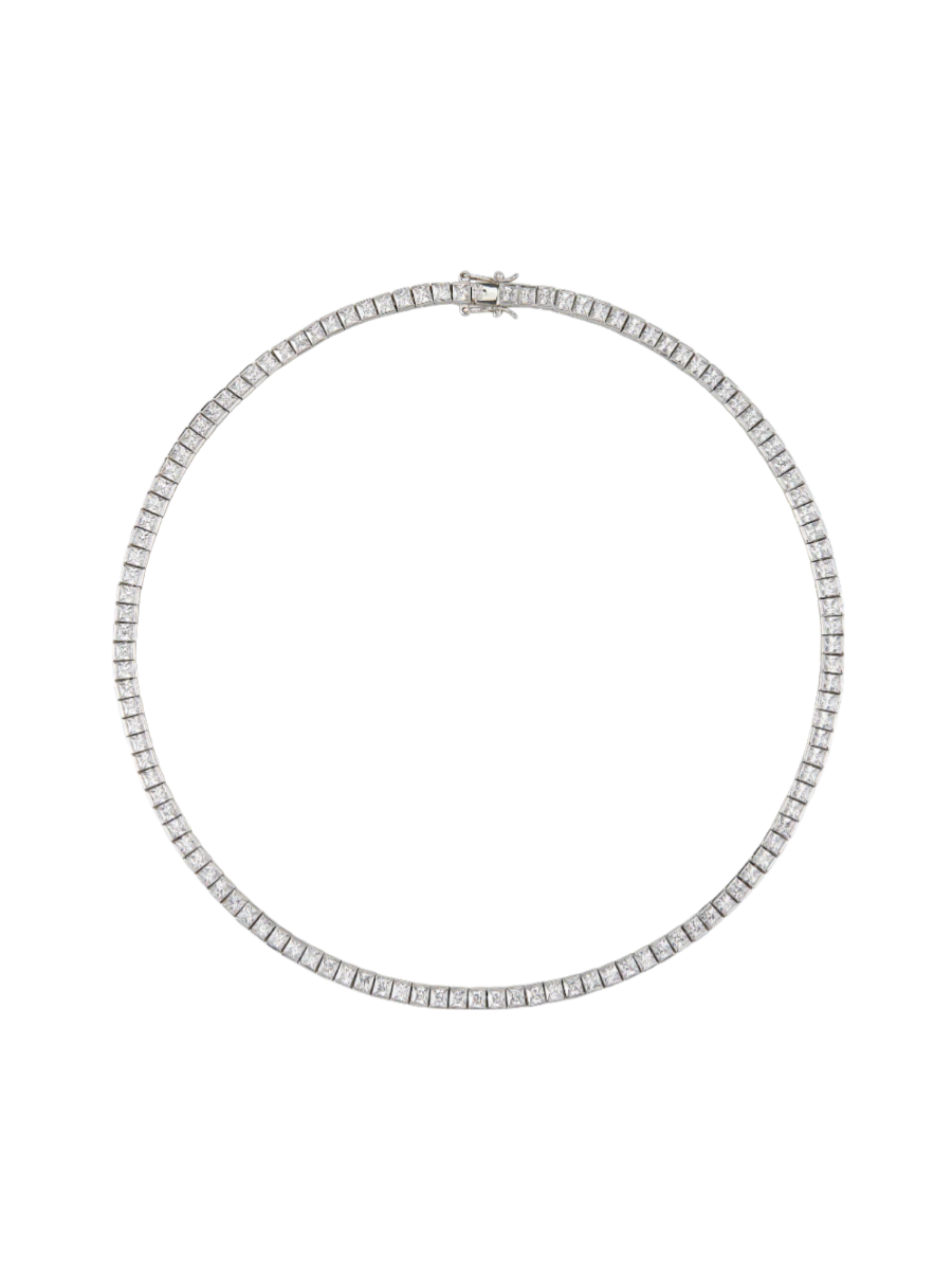 Princess Cut Lab-Grown White Sapphire Silver Riviere Necklace