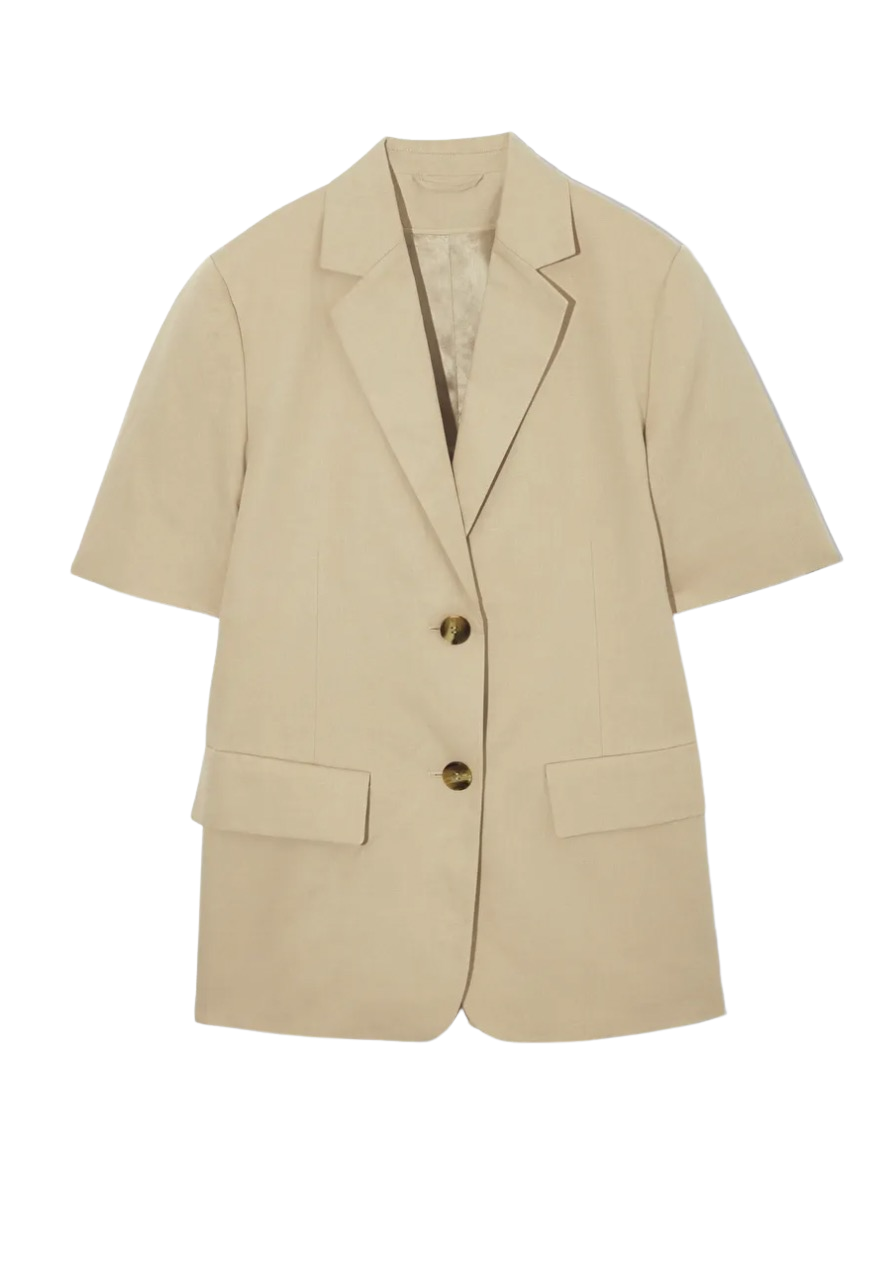Short-Sleeved Linen-Blend Blazer