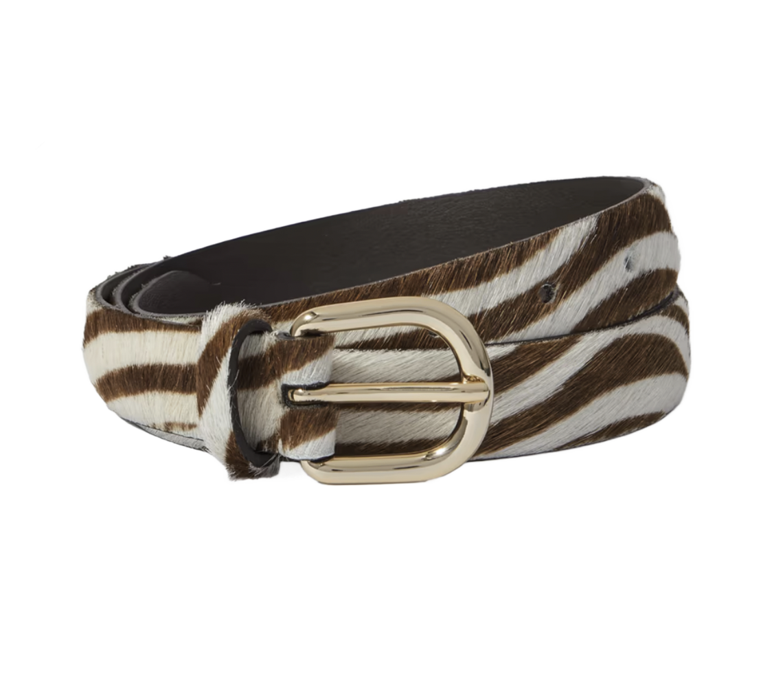 Zebra-print Calf Hair Leather Belt