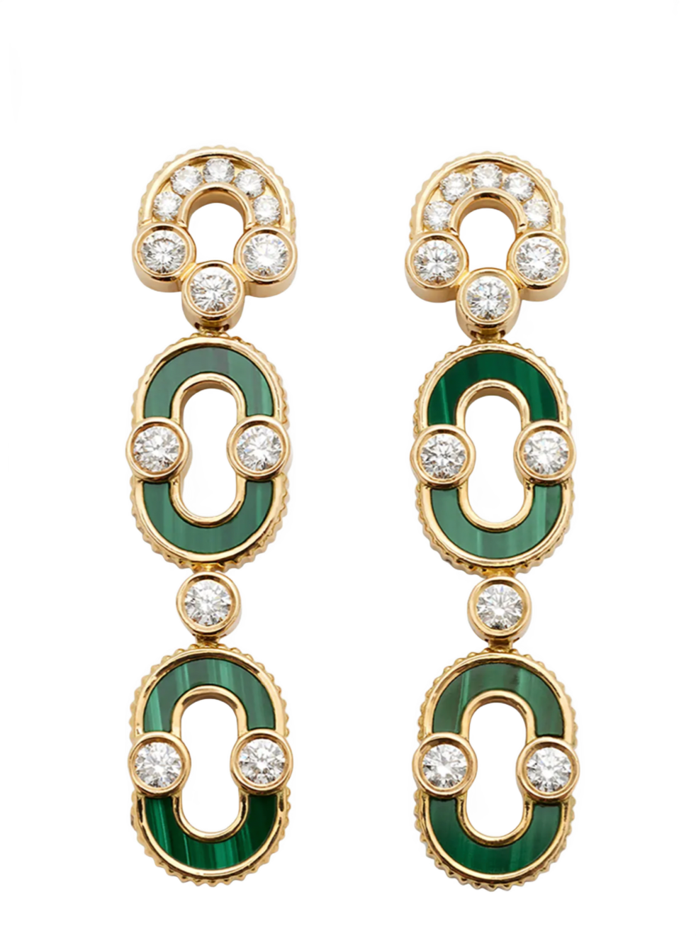 Magnetic Duo Earrings in Malachite, 18K Yellow Gold and Diamonds