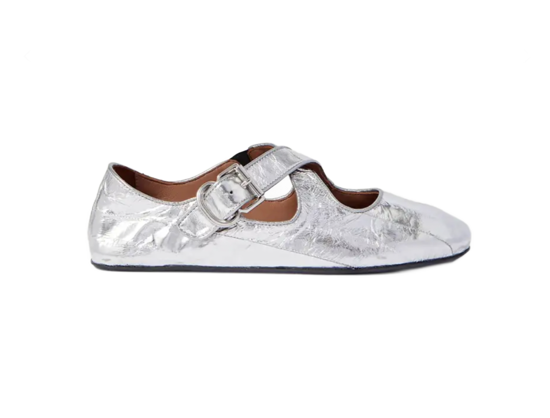 Criss Cross Buckled Metallic Eel Ballet Flats