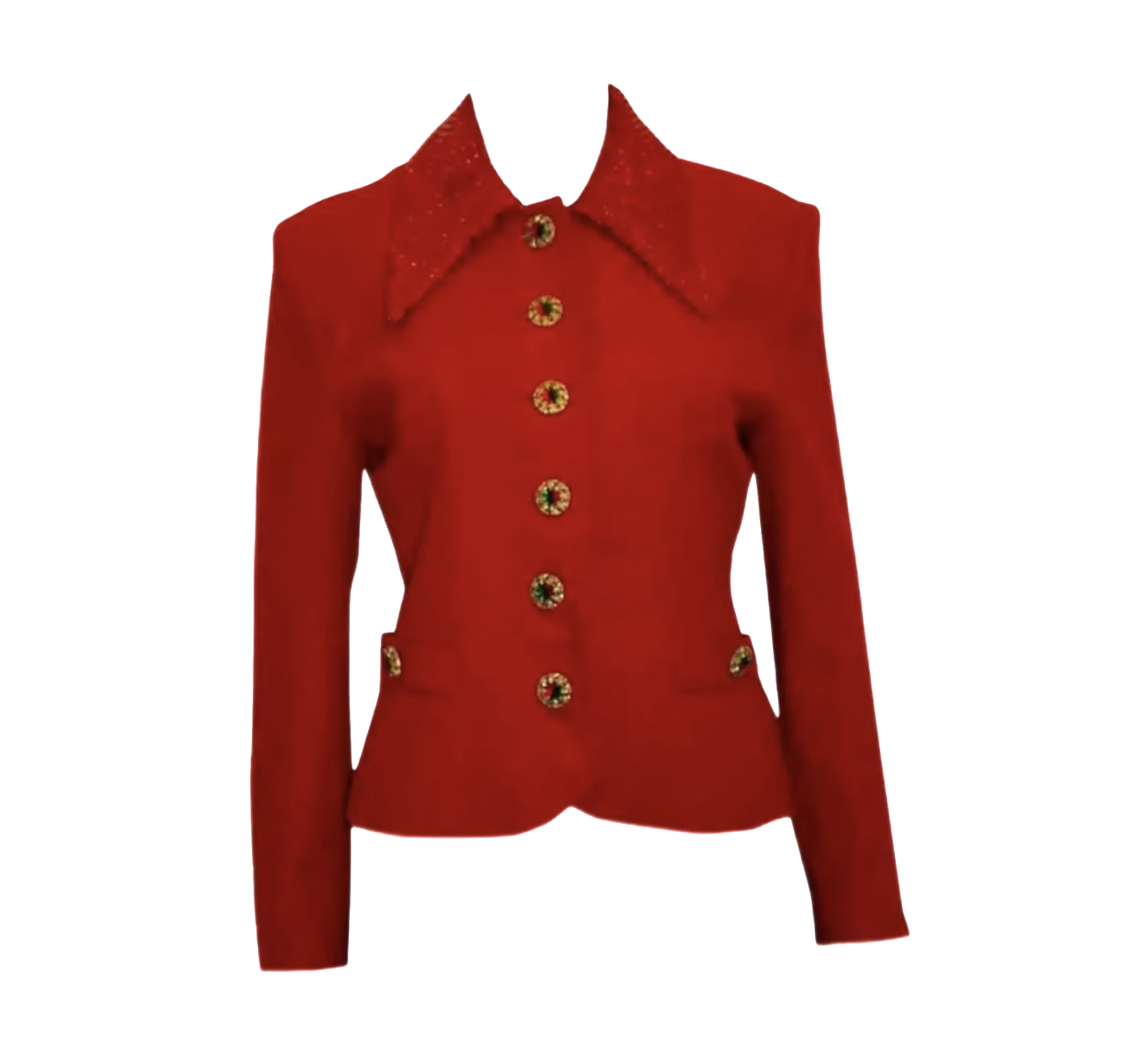 Vintage Red Boucle Jacket with Sequin Collar