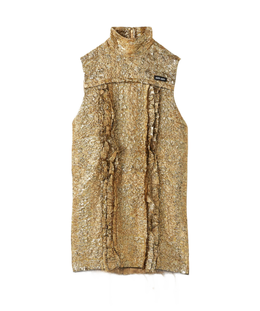Metallic Cloquet High-Neck Mini Dress