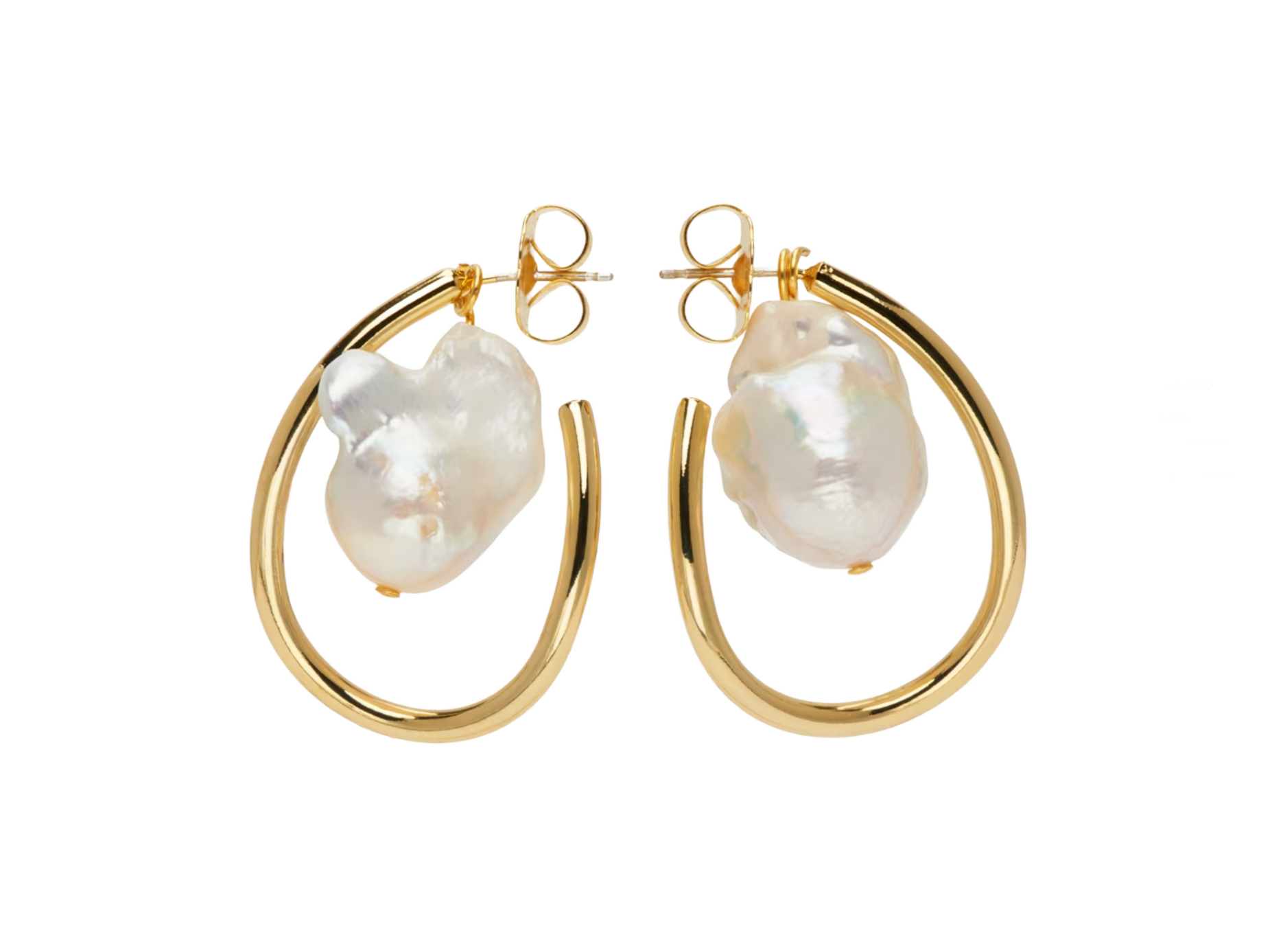 Gold Waxing Pearl Hoop Earrings
