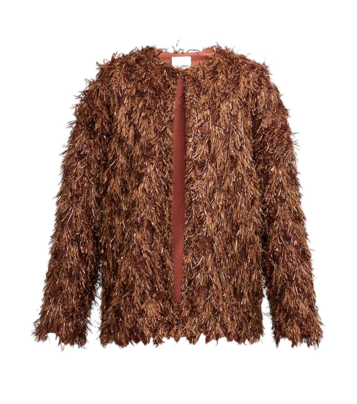Metallic Sequin Faux-Fur Fringe Knit Jacket