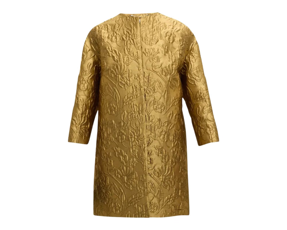 Phaedra Metallic Floral Brocade 3/4 Sleeve Coat