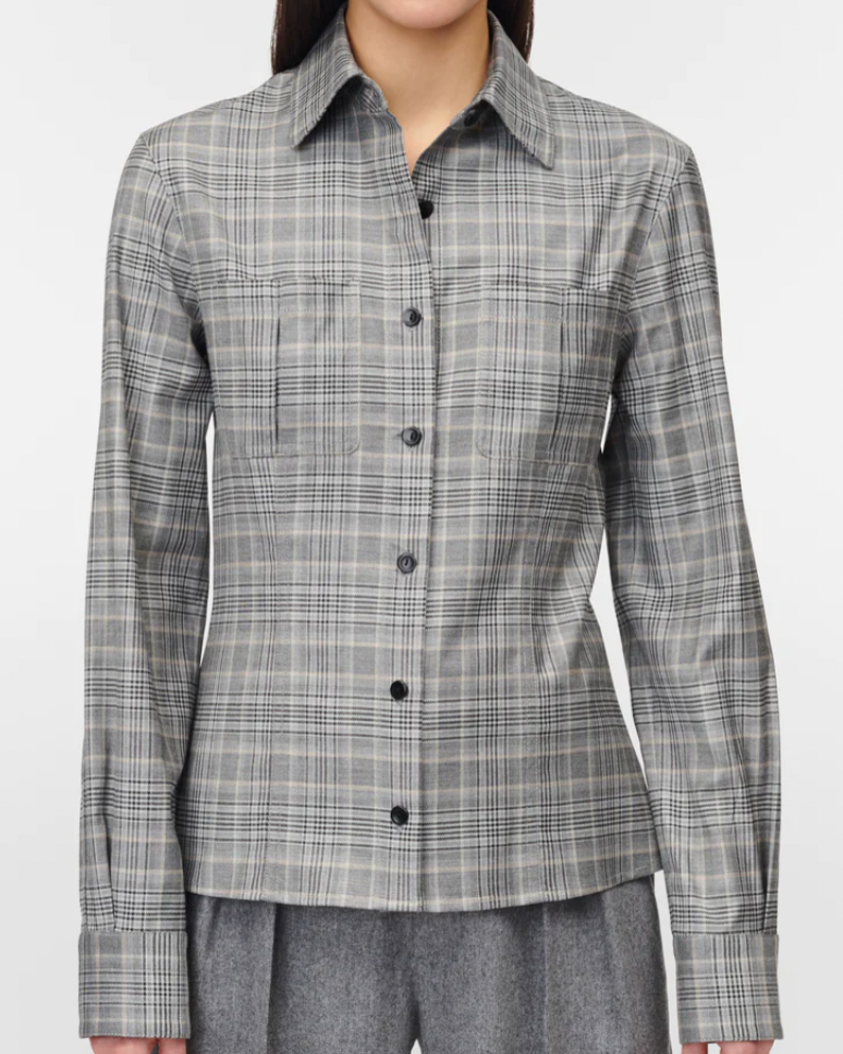 Inverted Pleat Pocket Shirt in Grey Plaid
