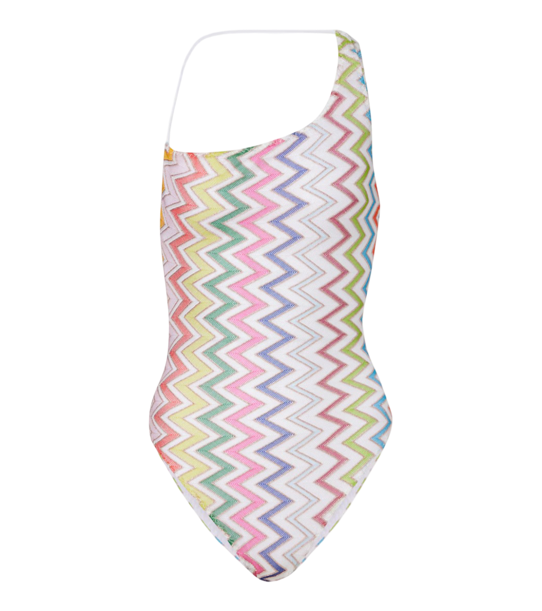 Zigzag One-Shoulder Lamé Swimsuit