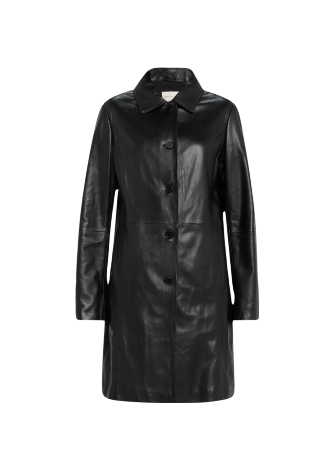 Uvon Long Leather Button-Front Overcoat