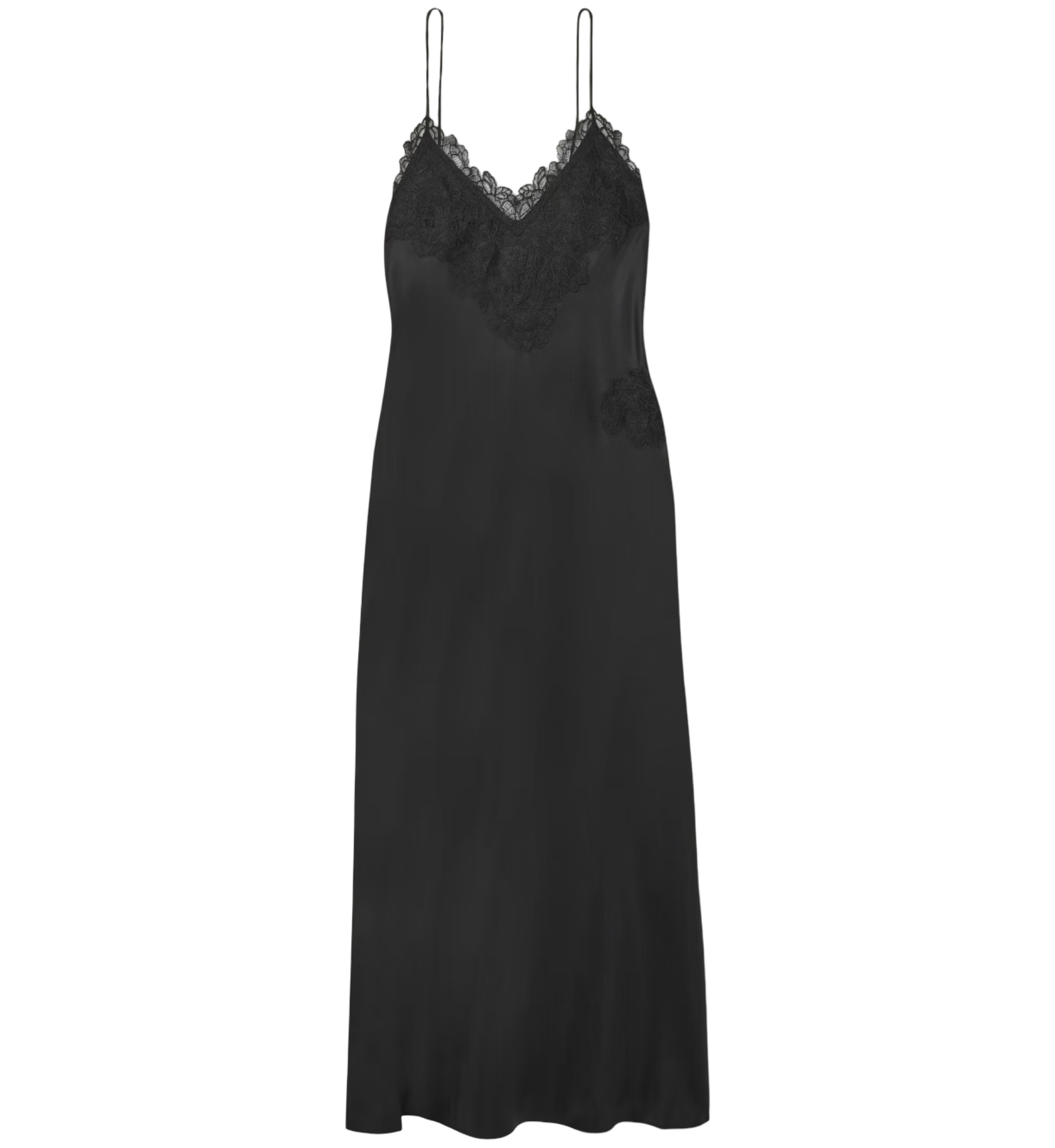 Lace-Trimmed Silk-Twill Maxi Dress