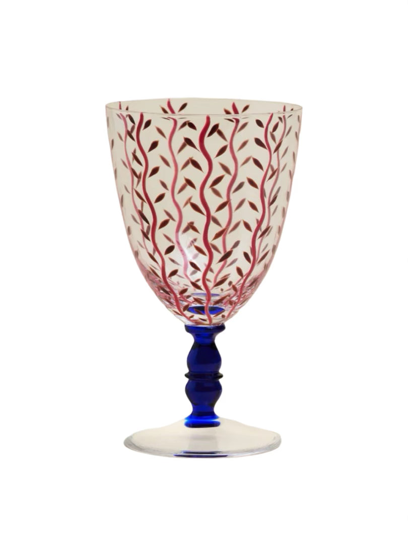 x Cafe Leandra Red Stemmed Glass with Flower Motif