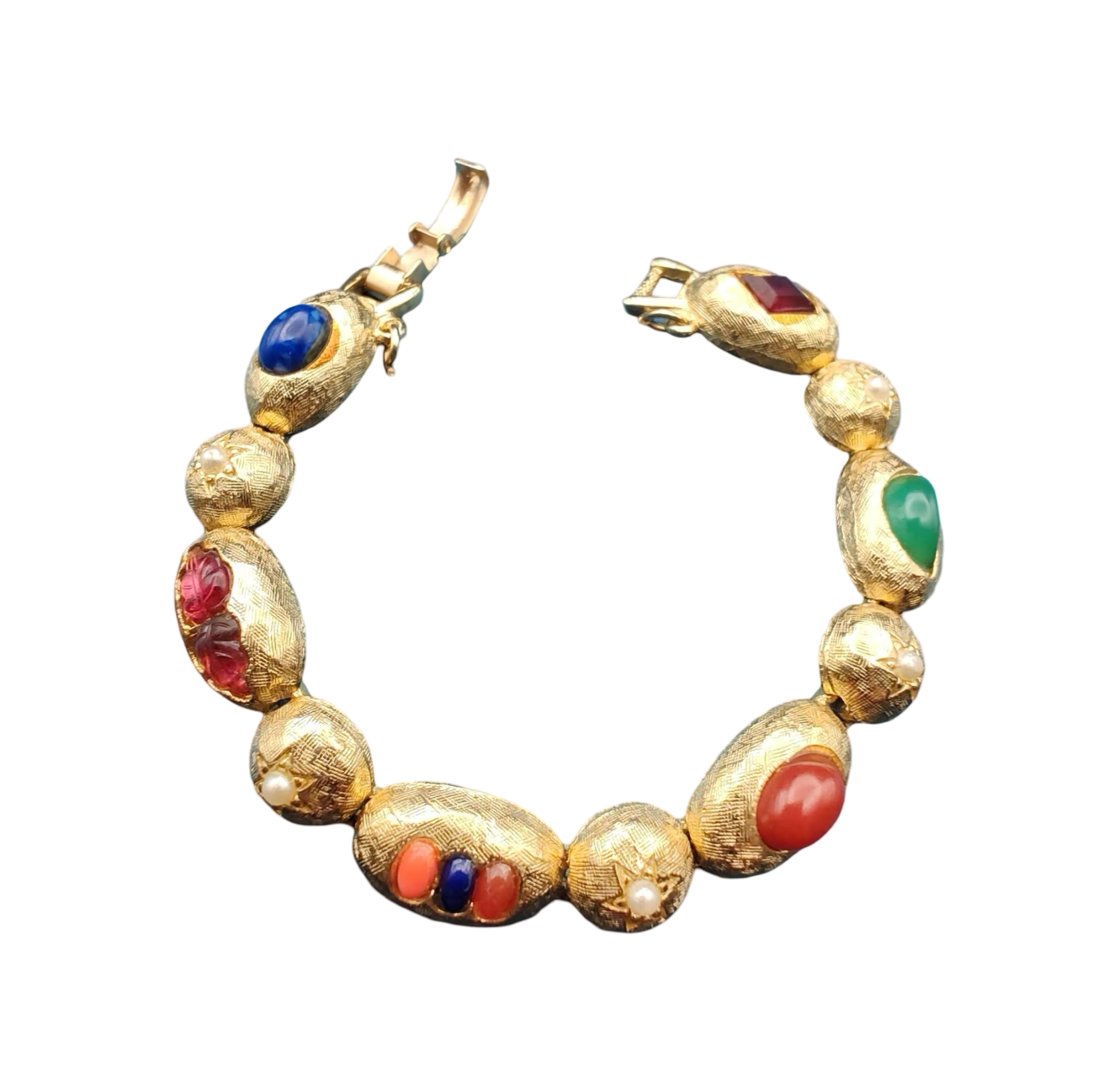 Vintage Arthur Pepper Gold Toned and Multi Coloured Cabochon Bracelet