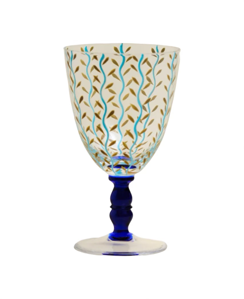 x Cafe Leandra Turquoise Stemmed Glass with Flower Motif