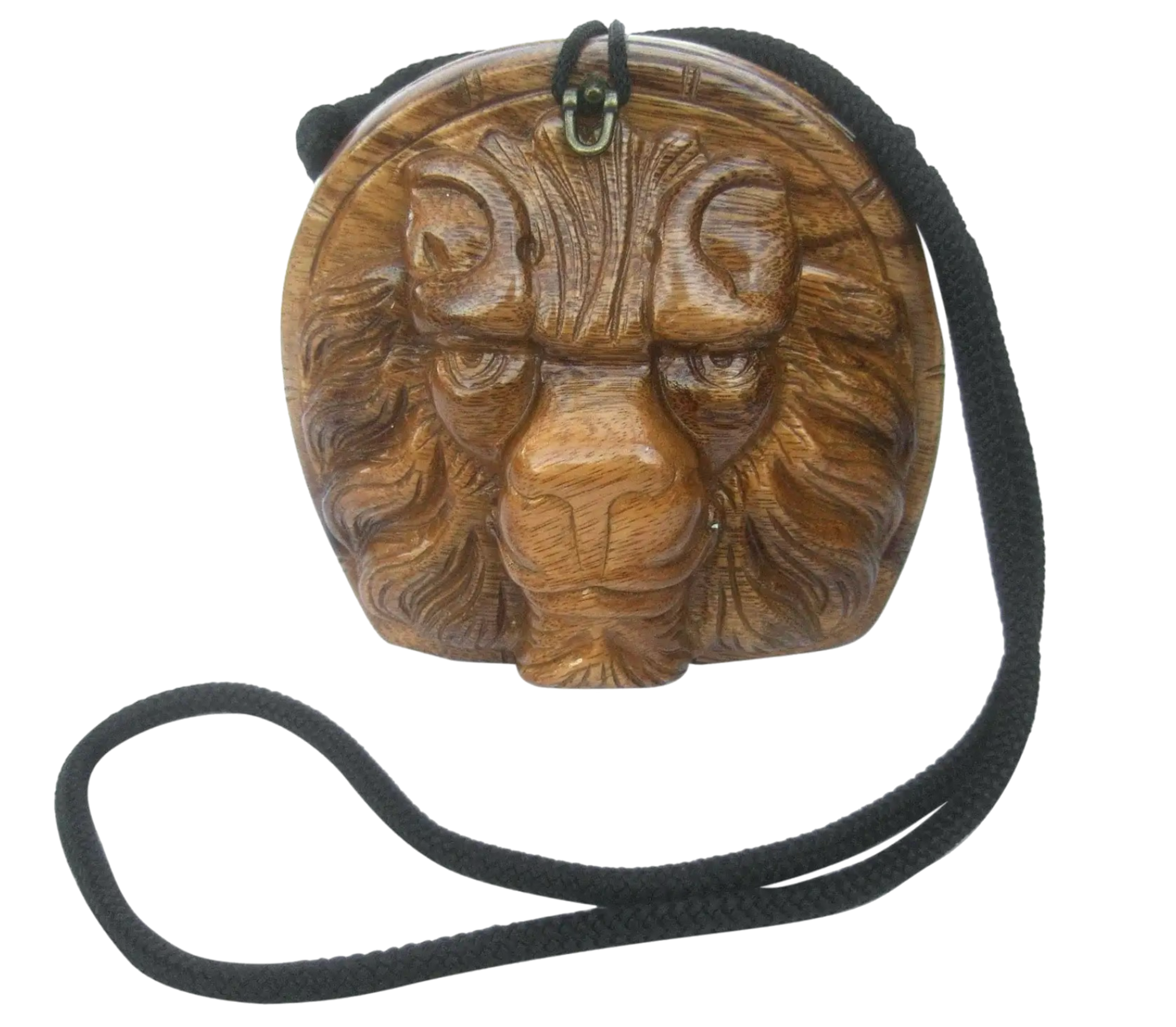 Carved Wood Artisan Lion Shoulder Bag c 1990s