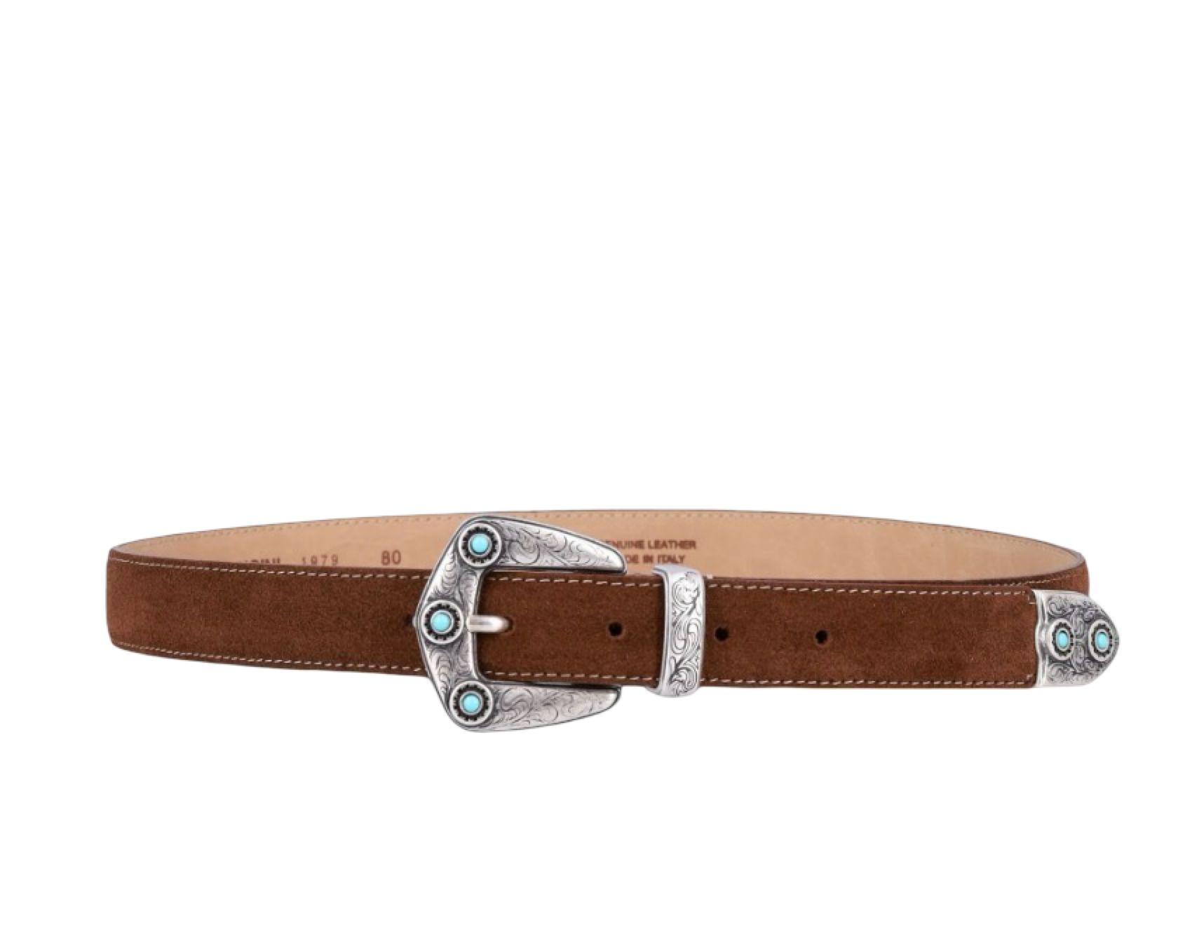 Engraved-Buckle Suede Belt