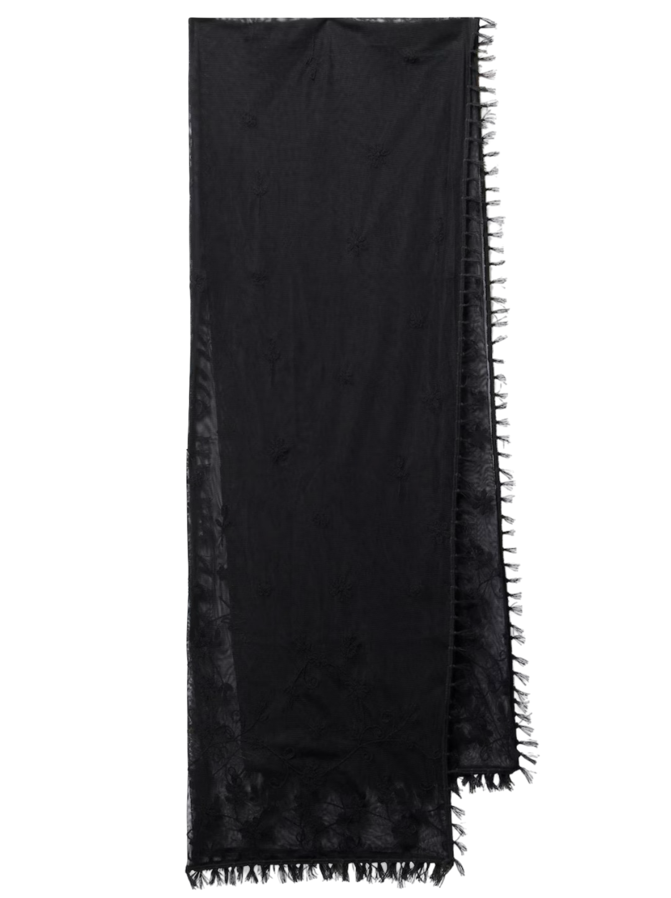 Floral Embroidered Tulle Scarf
