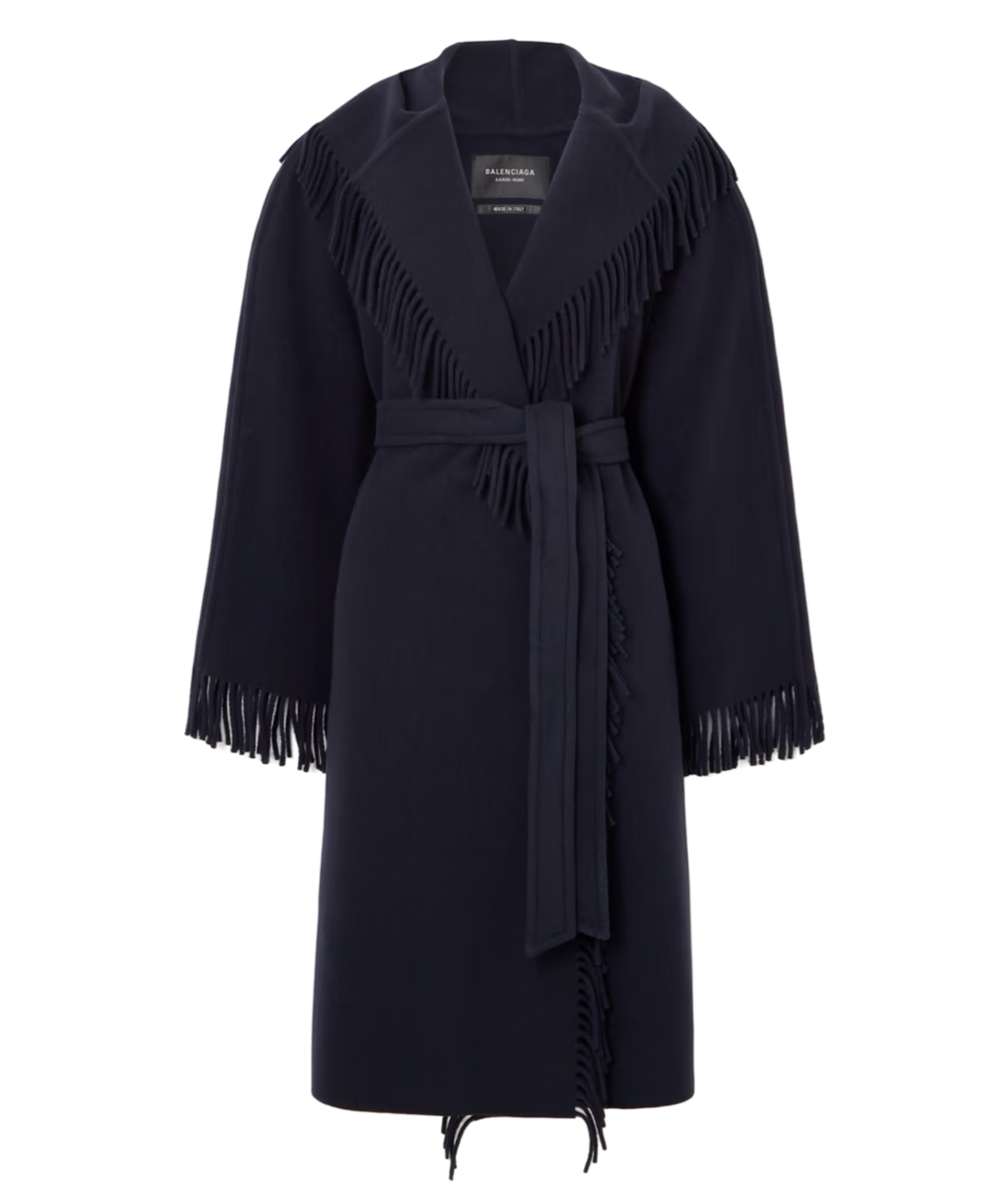 Fringed Hooded Brushed Wool Coat