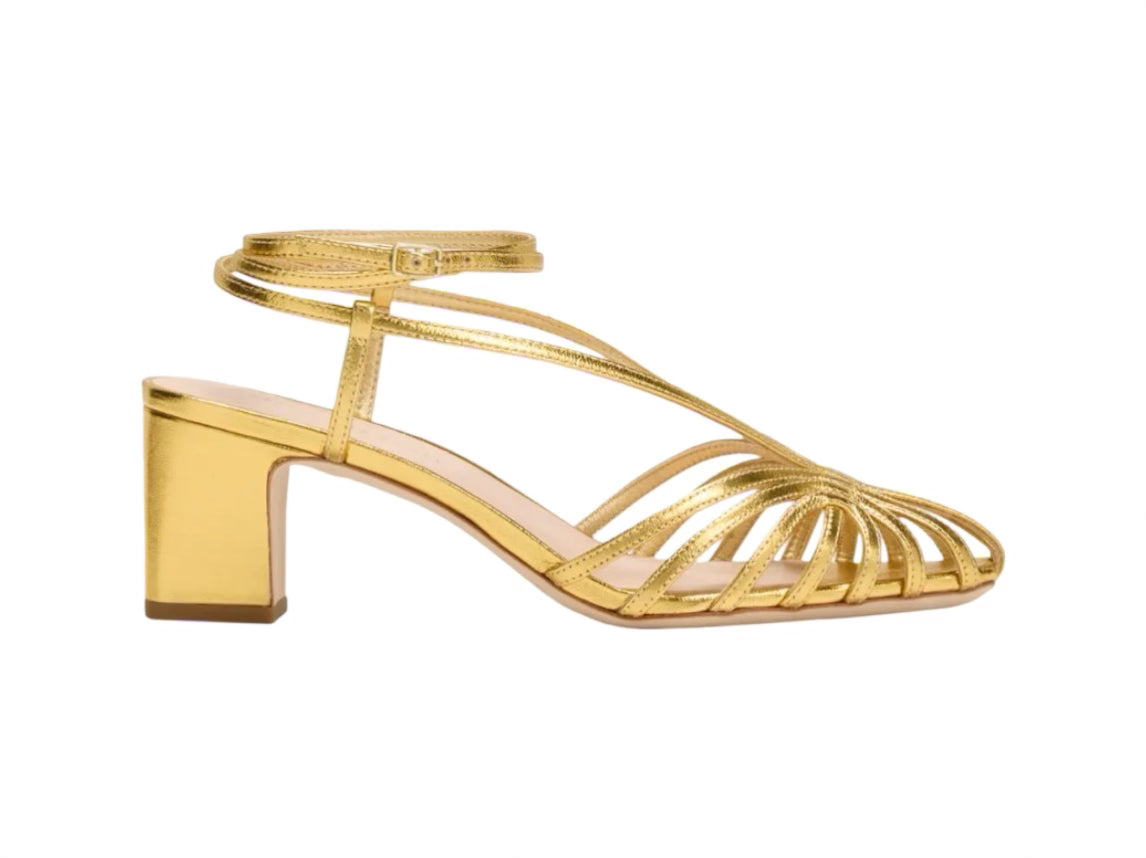 Livvy Metallic Caged Ankle-Strap Pumps