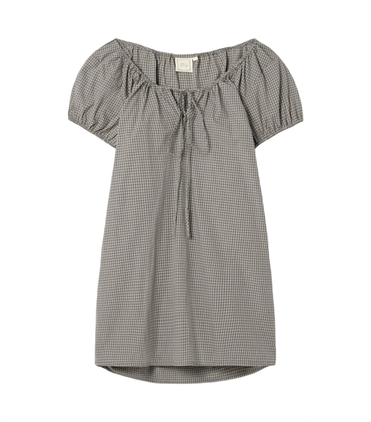 Tie-detailed Gathered Checked Organic Cotton-poplin Mini Dress
