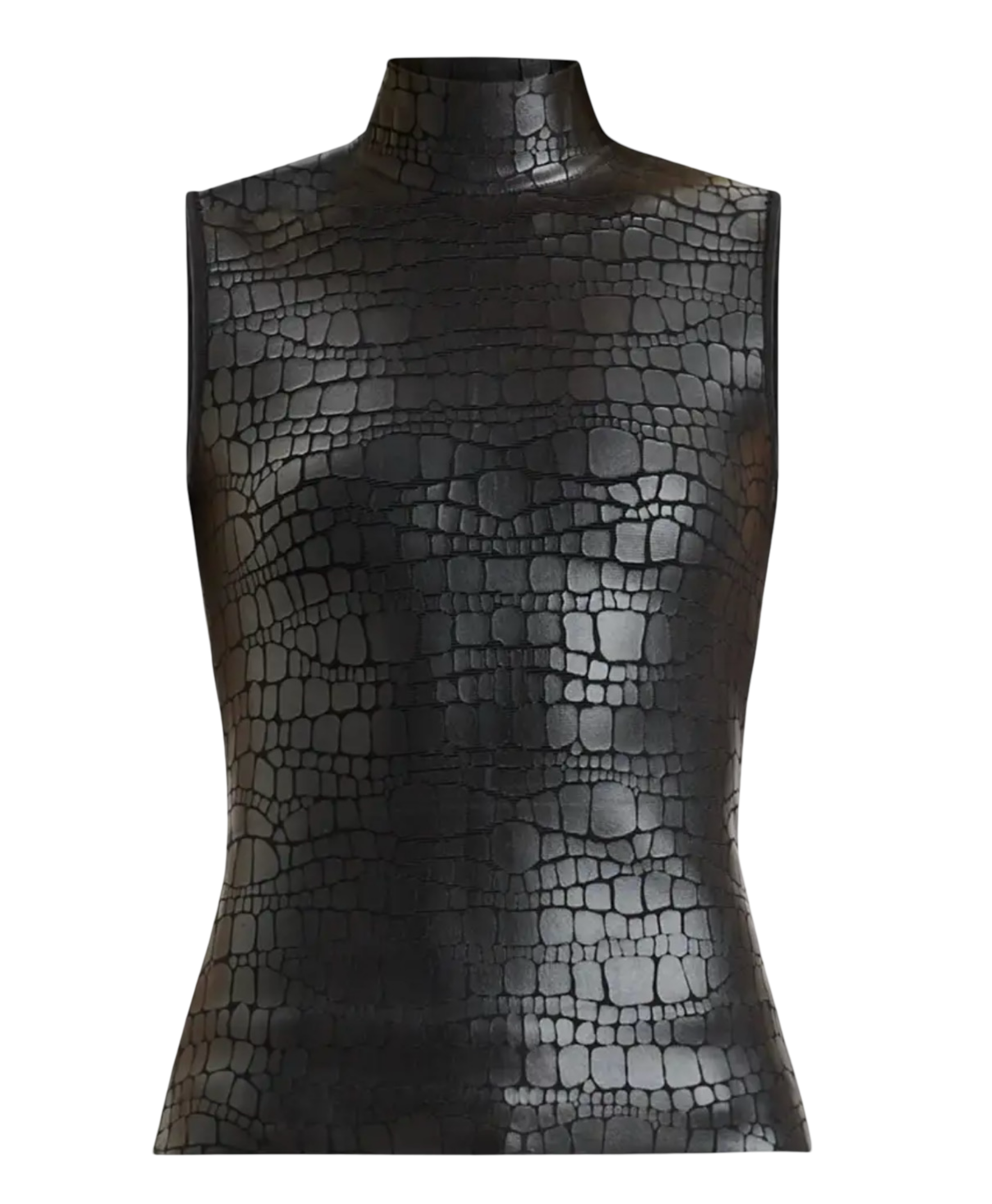 Clarice Mock-Neck Croc-Embossed Sleeveless Top