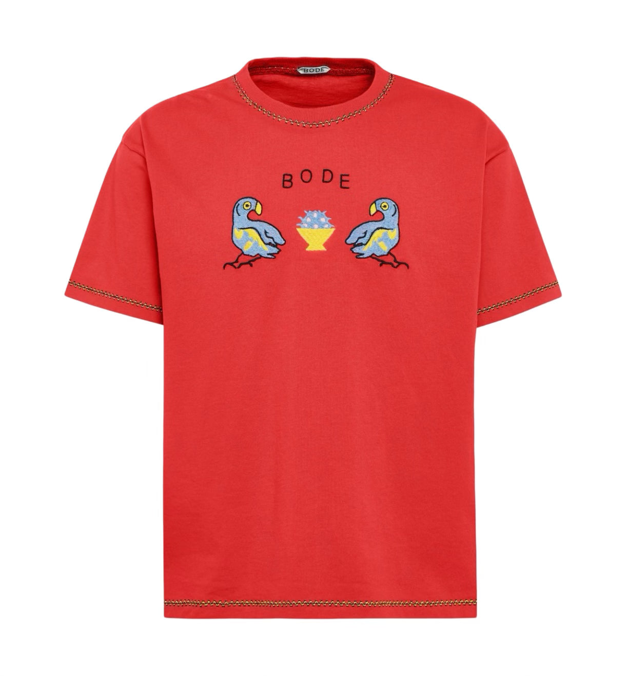 Twin Parakeet Embroidered Cotton T-shirt