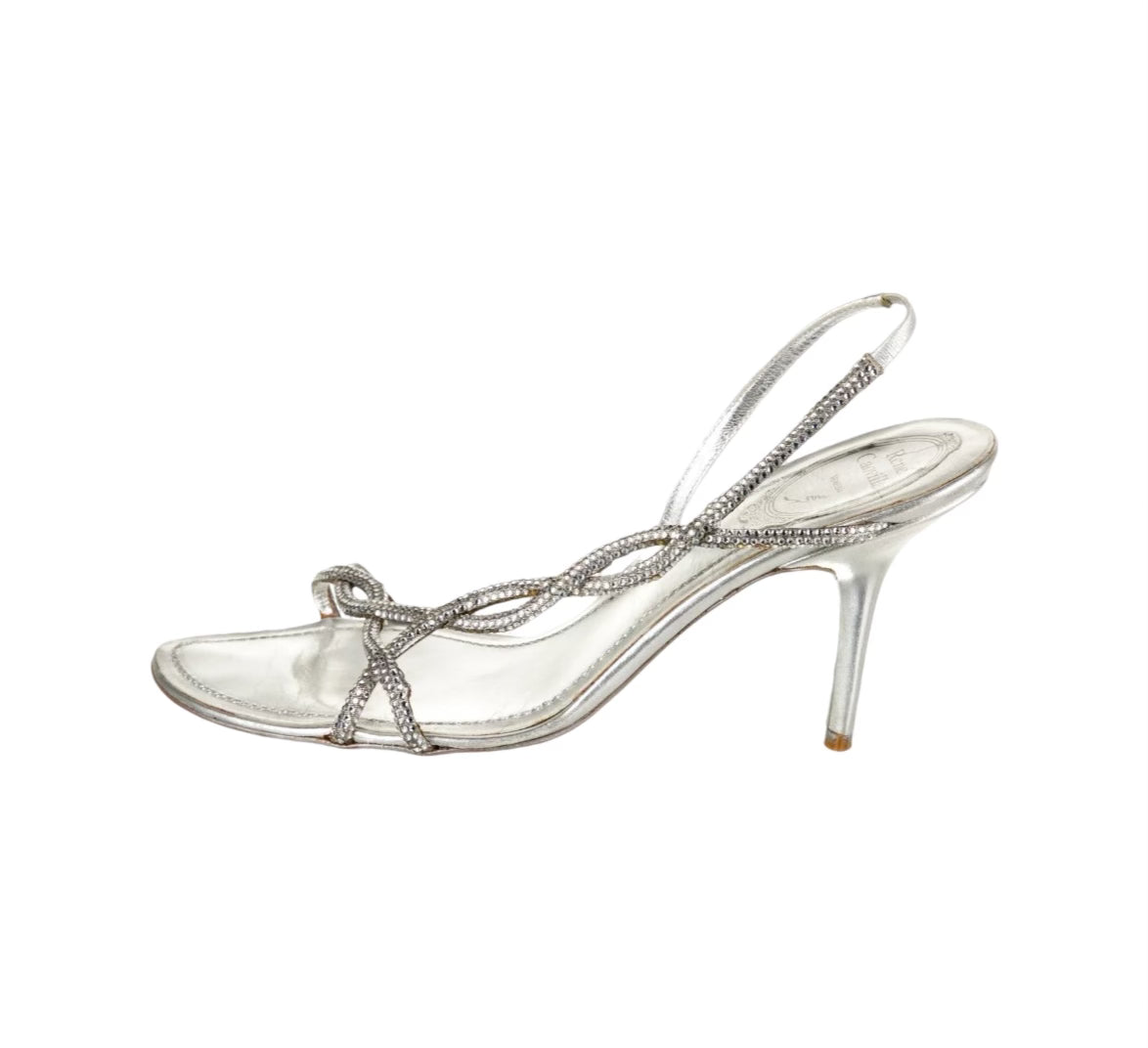 Leather Crystal Embellishments Slingback Sandals