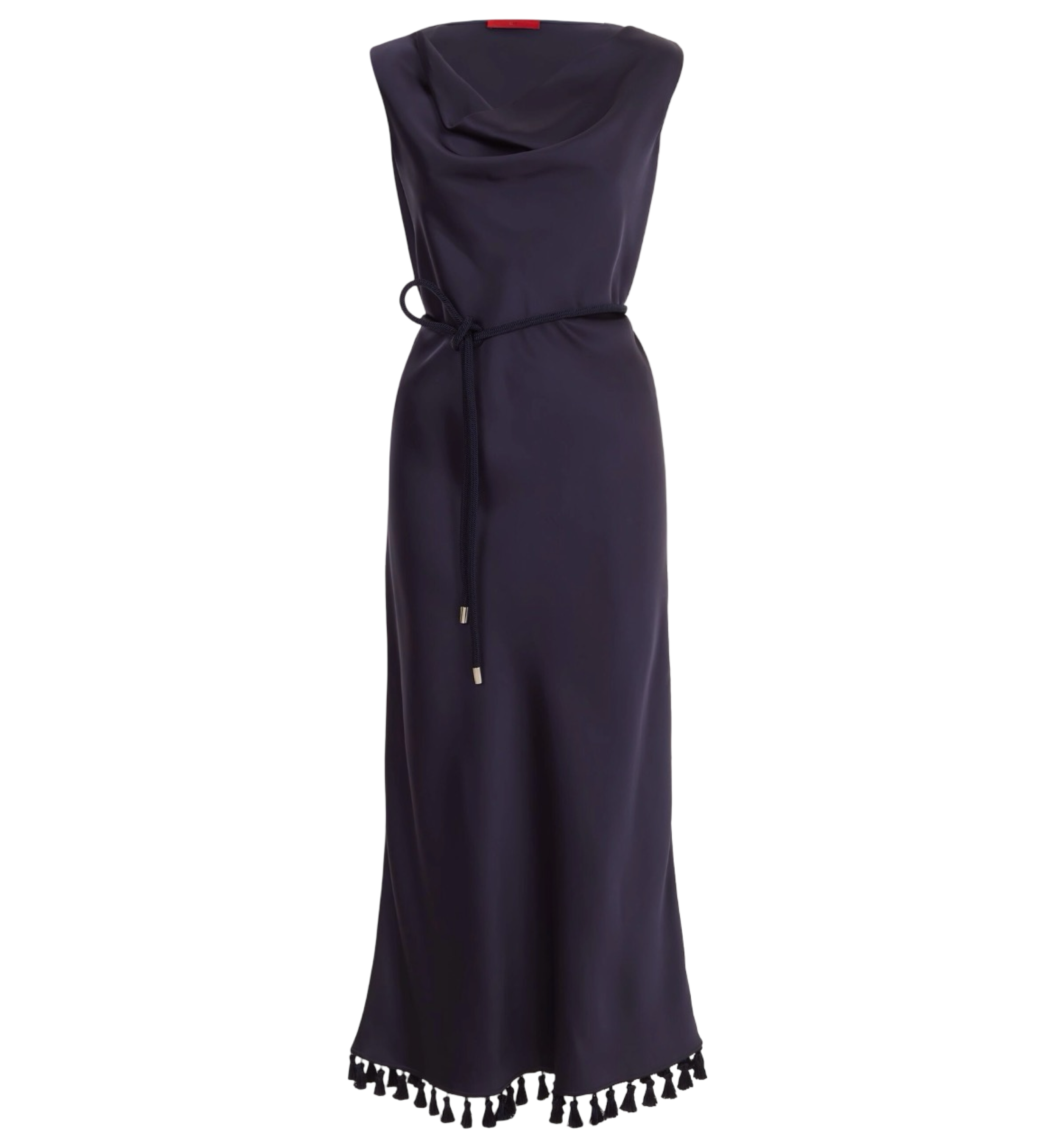 Satin Fitted Midi Dress with Tassels