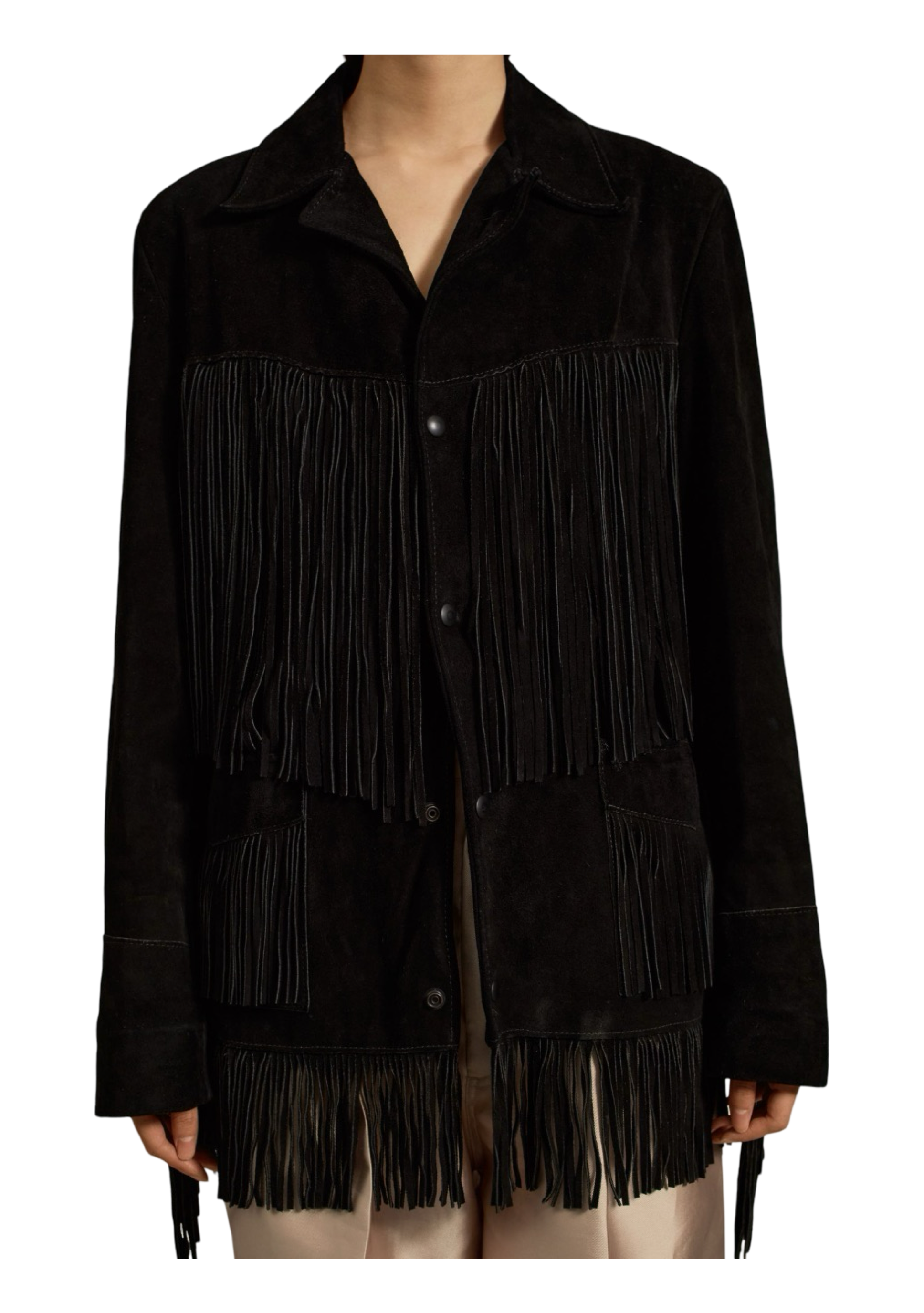 Georgia Fringe Jacket in Black Calfskin