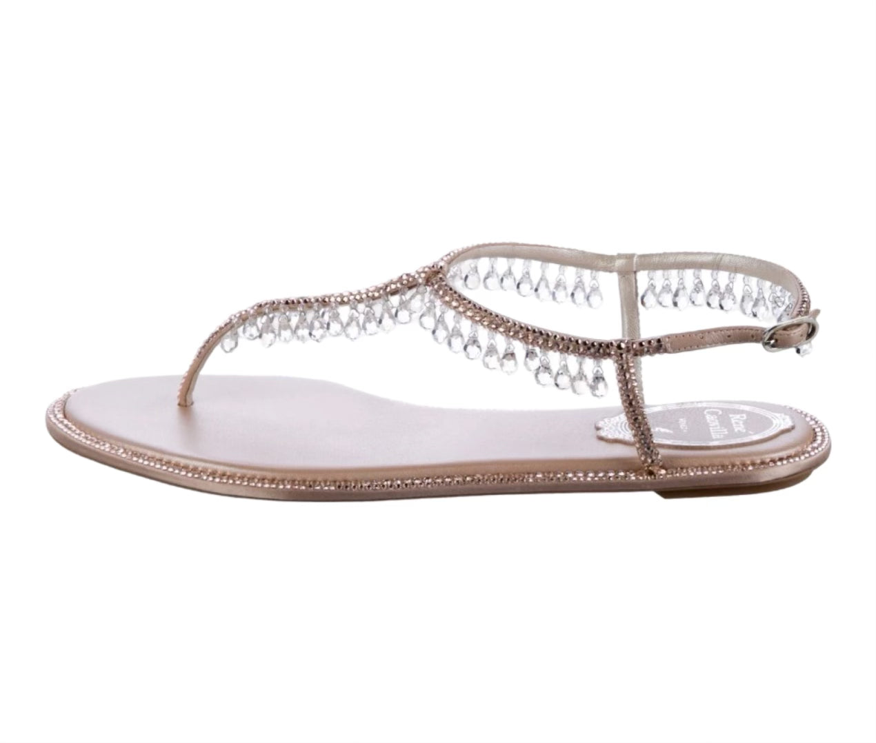 Leather Crystal Embellishments T-Strap Sandals